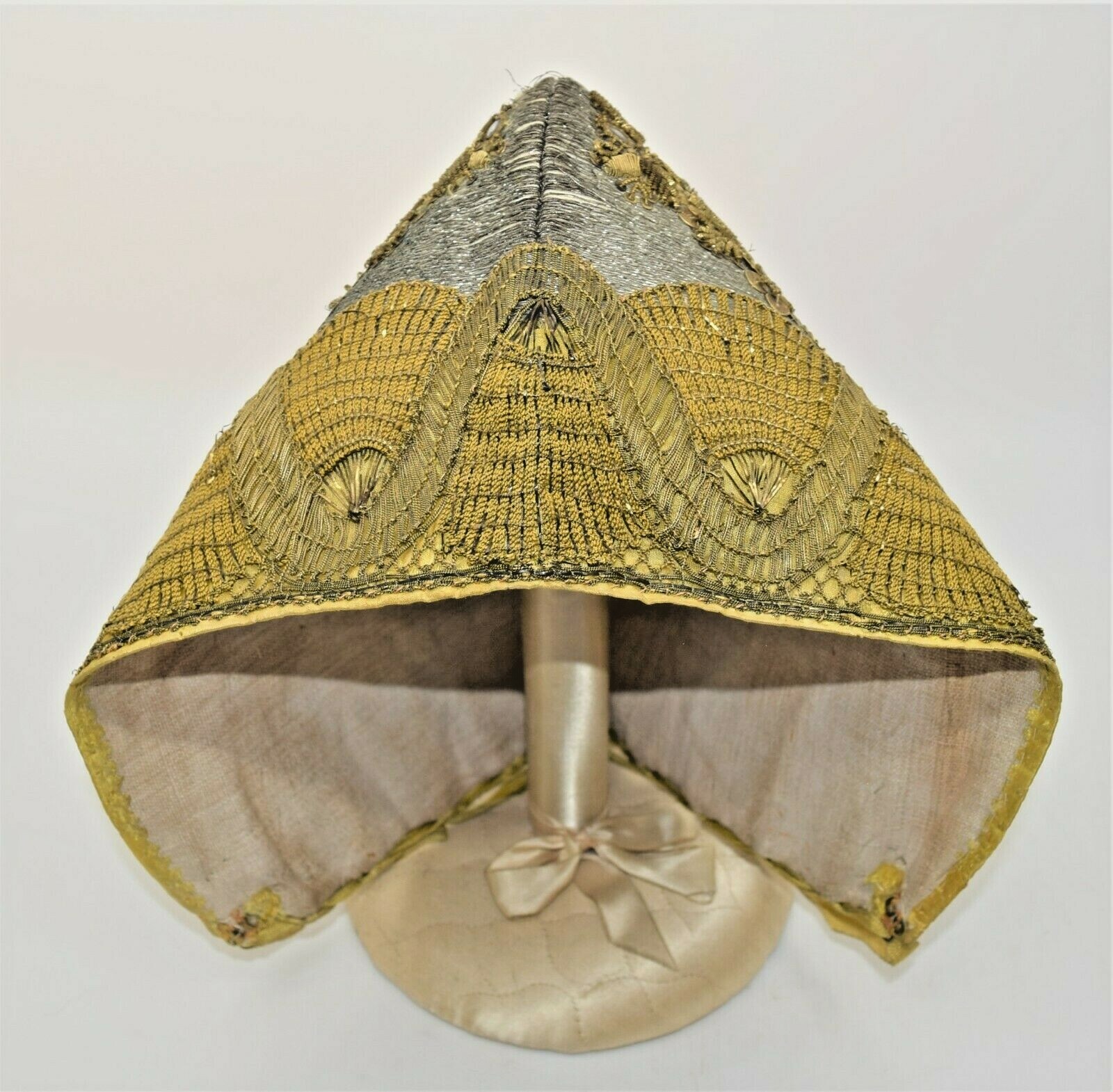 Antique 18th Century Woman’s Hat Coif Floral Design European Beaded, Embroidery
