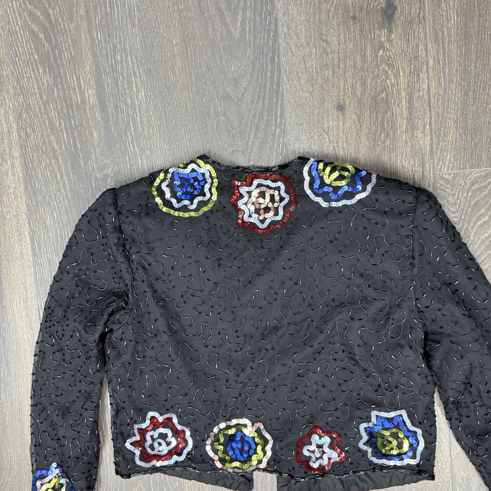 SEQUIN FLOWER POWER JACKET AVANT GARDE NEW WAVE RAVE CLUB DIVA MEDIUM