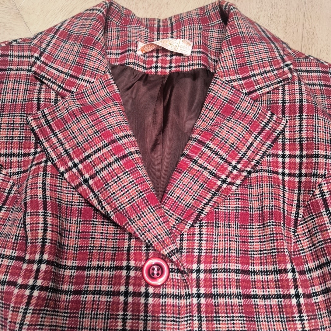 Vintage Pendleton Plaid Blazer Jacket 100% Virgin Wool Red Green Tartan Size 16