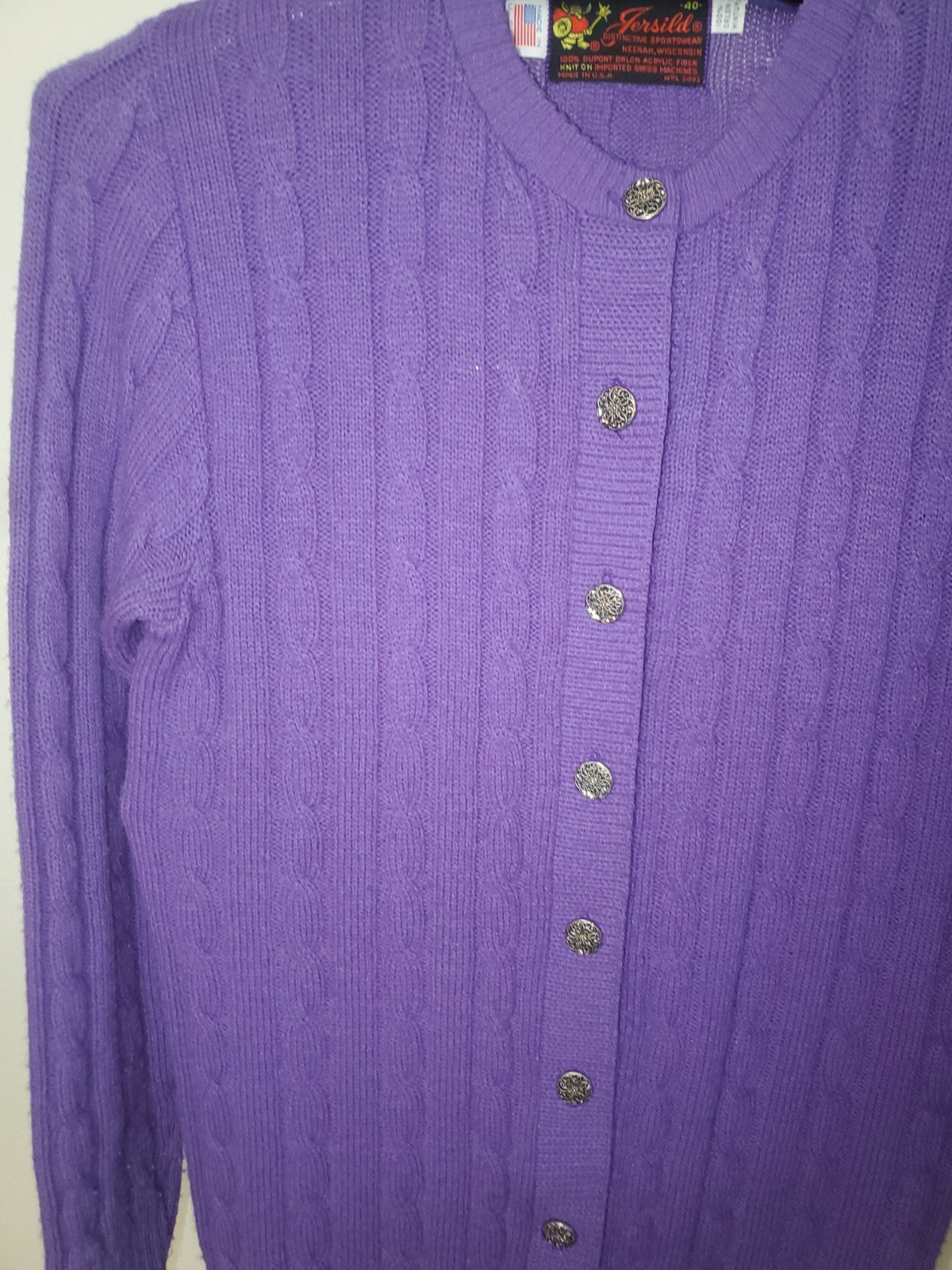 VTG 60’s JERSILD Purple Button Down ski CARDIGAN Sweater 100% ORLON WINTUK SZ 40