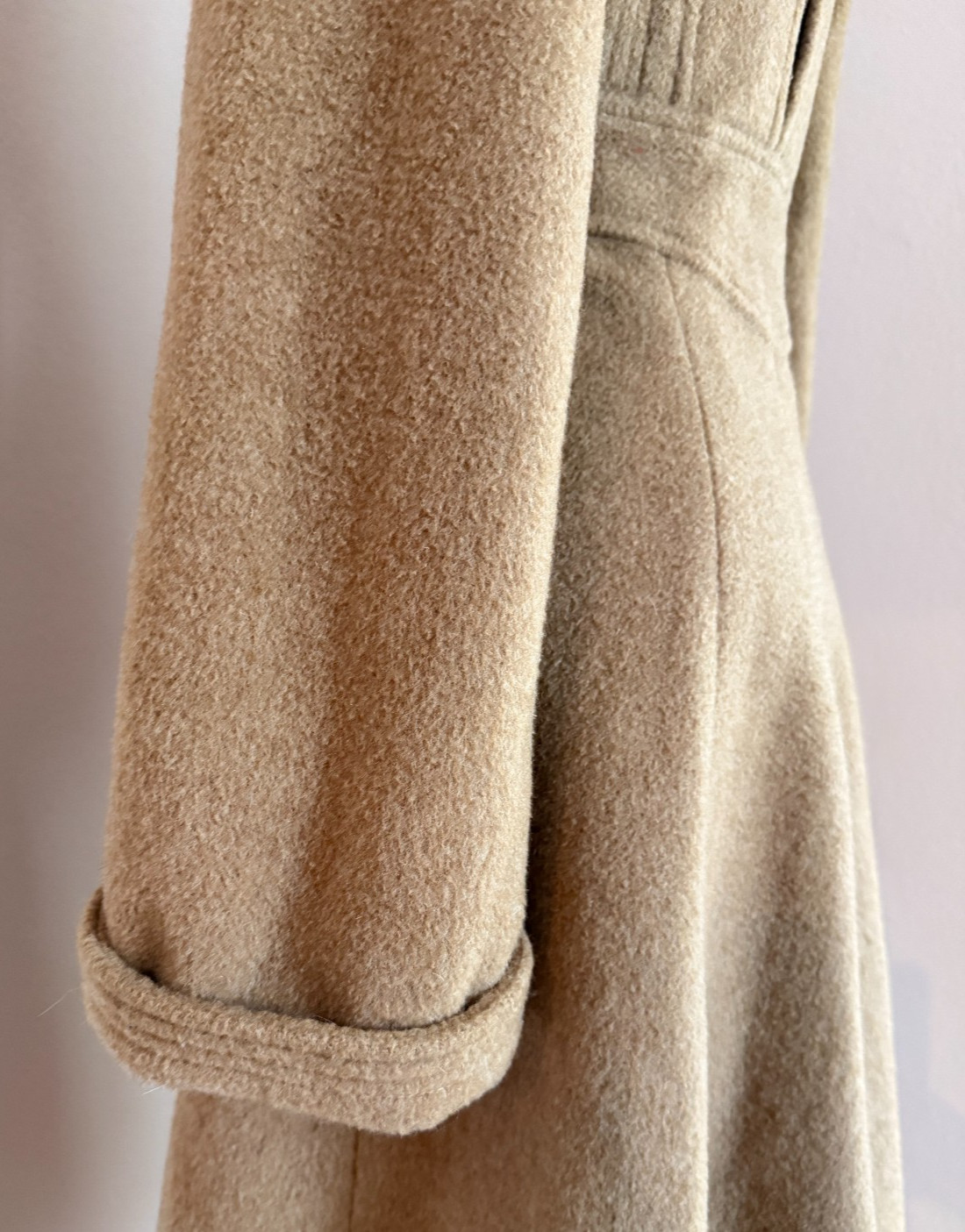 Vintage Camel Wool Belted Coat Tailored Fit & Flare Minimalist Quiet Luxury 70’s