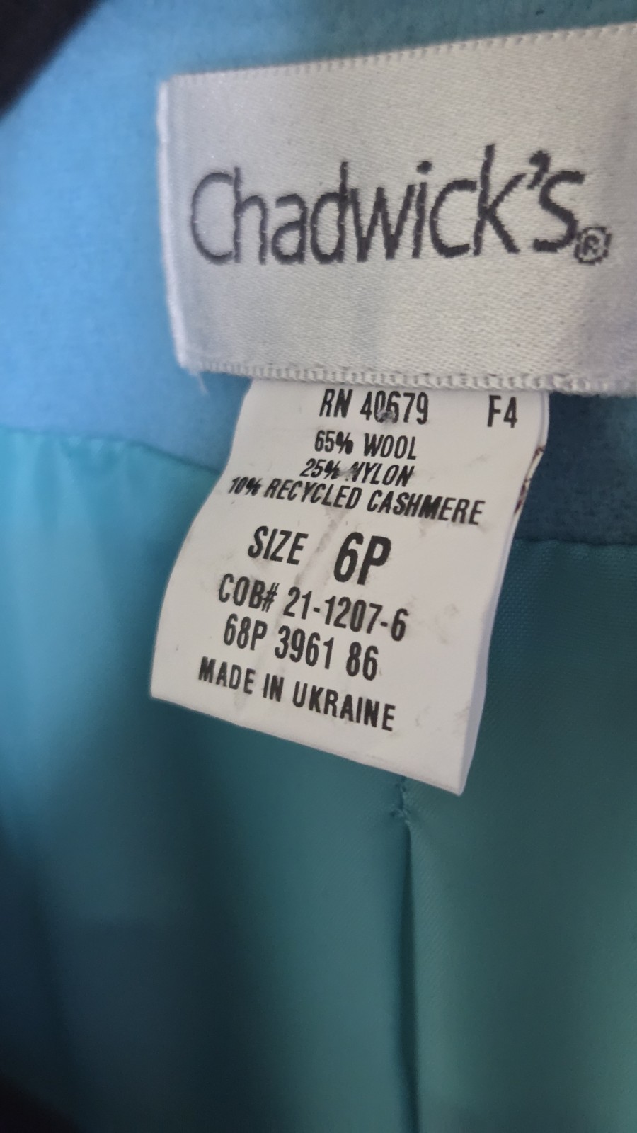Vtg Chadwicks 6P Sky Blue WOOL CASHMERE Blend Pockets 1Button Lined Women Blazer