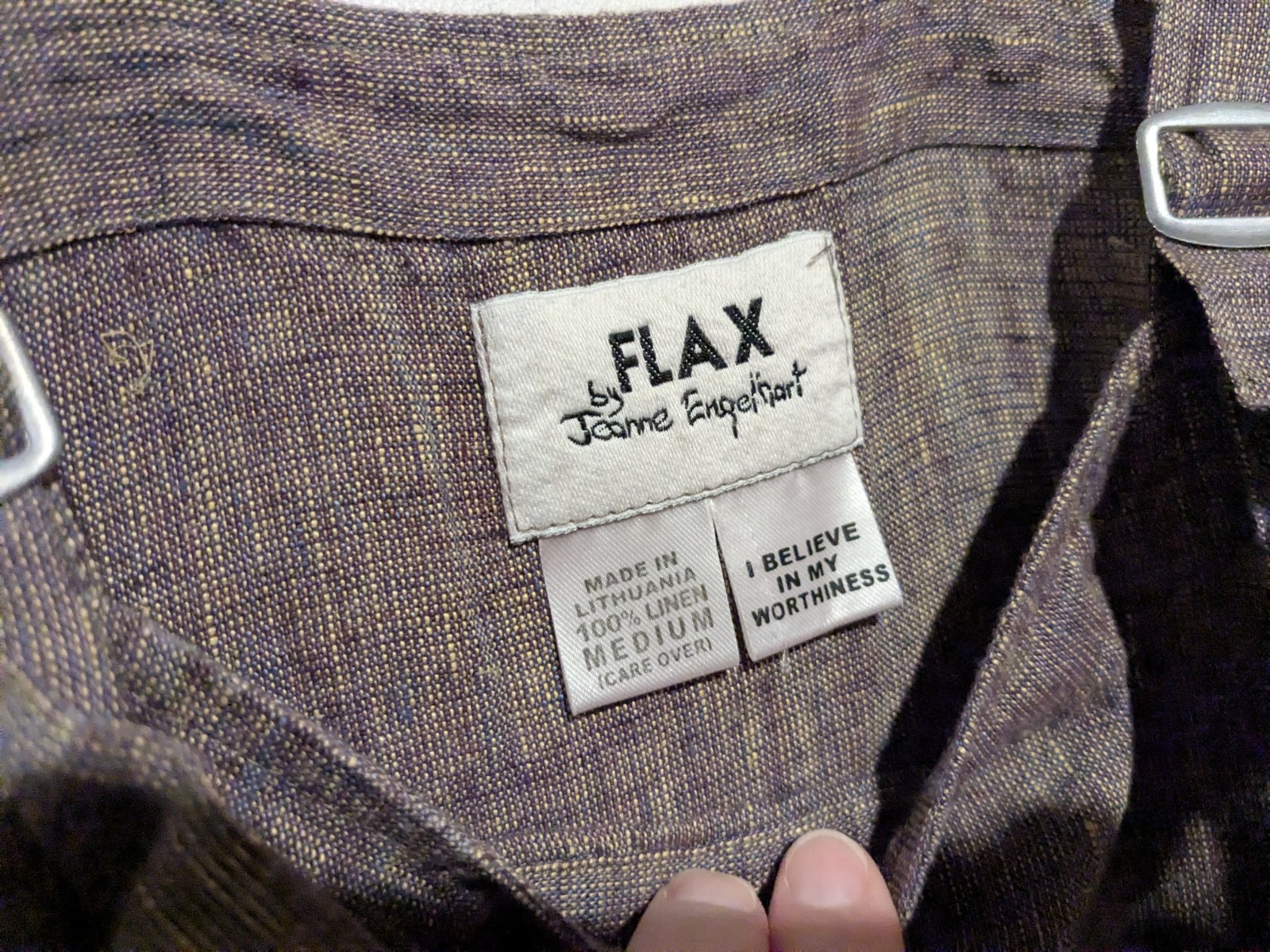 Vintage FLAX Jeanne Engelhart Crossweave Linen Short Overall Pockets M