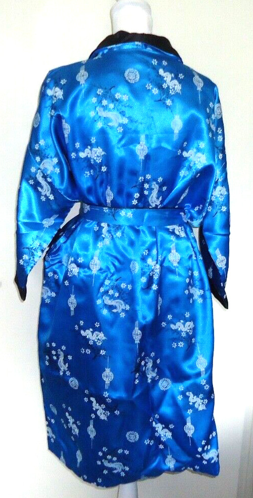 Unisex Asian Midi Kimono Embroidered Dragons Kimono Coverup Reversible O/S