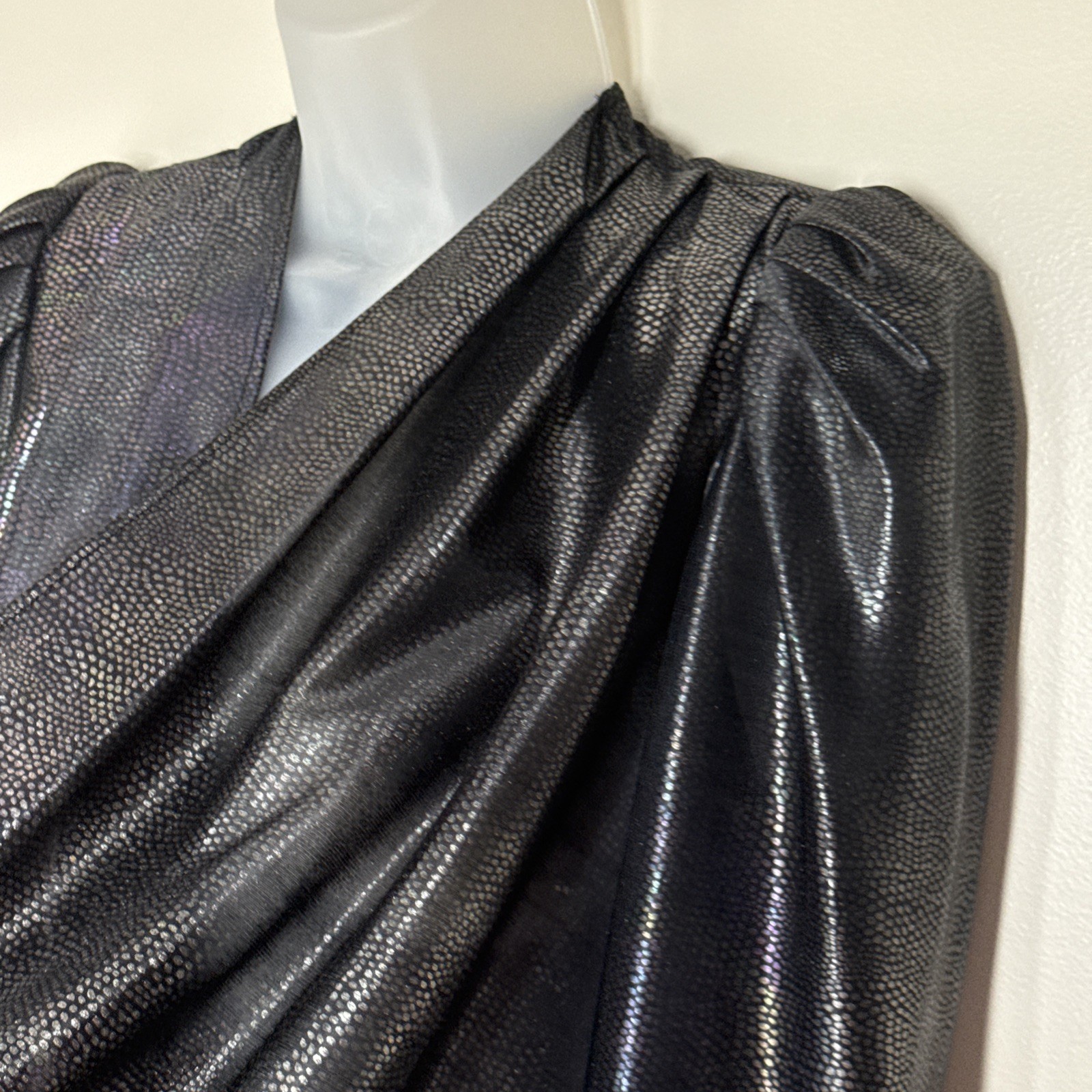 Vintage Gilberti Long Duster Jacket Black Rave Shimmer Disco Size M Cyber Goth