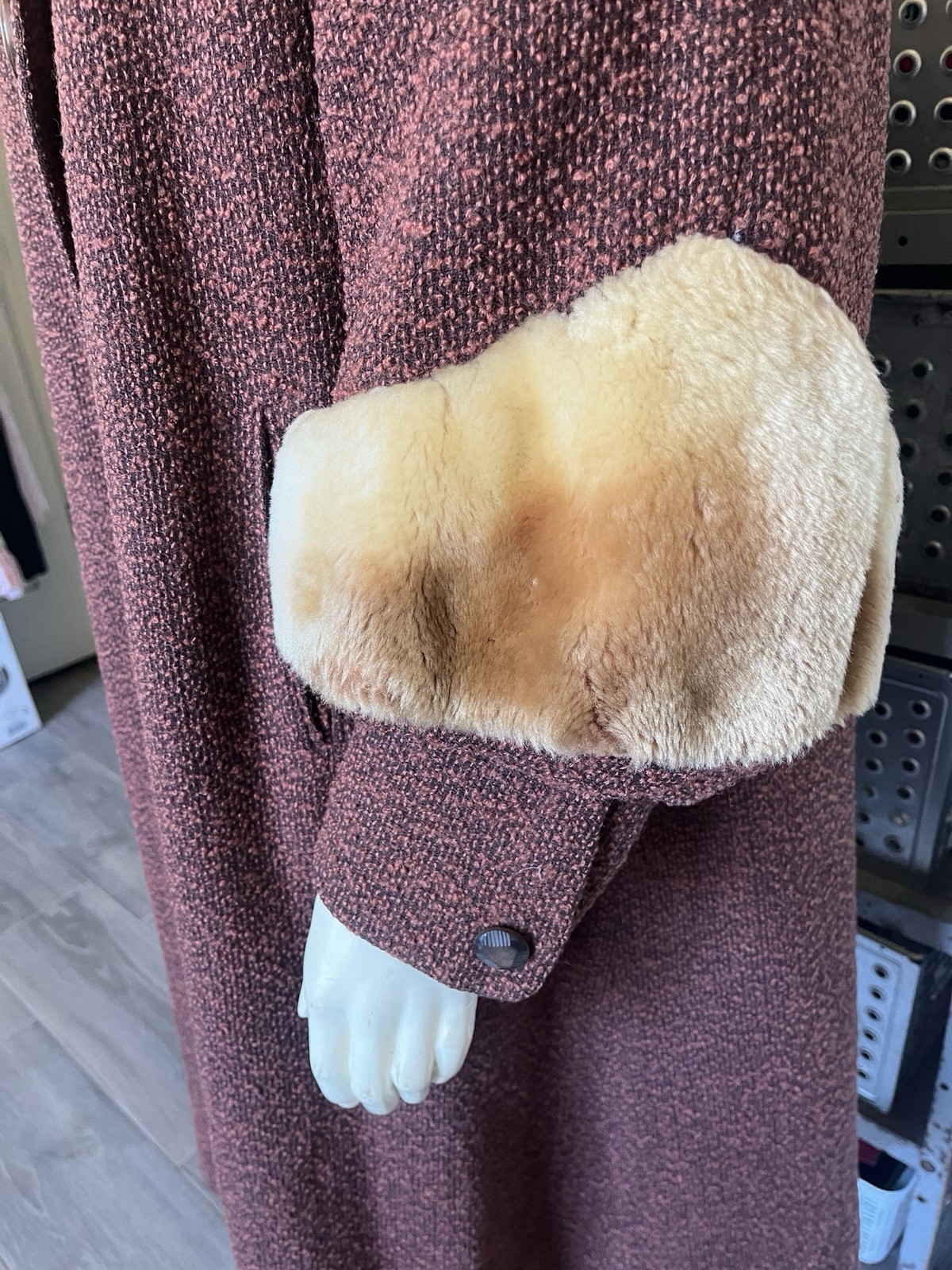 Womens Vintage 1960s Swing / MCM Shearling / Brown Wool Tweed Coat Sz M/L