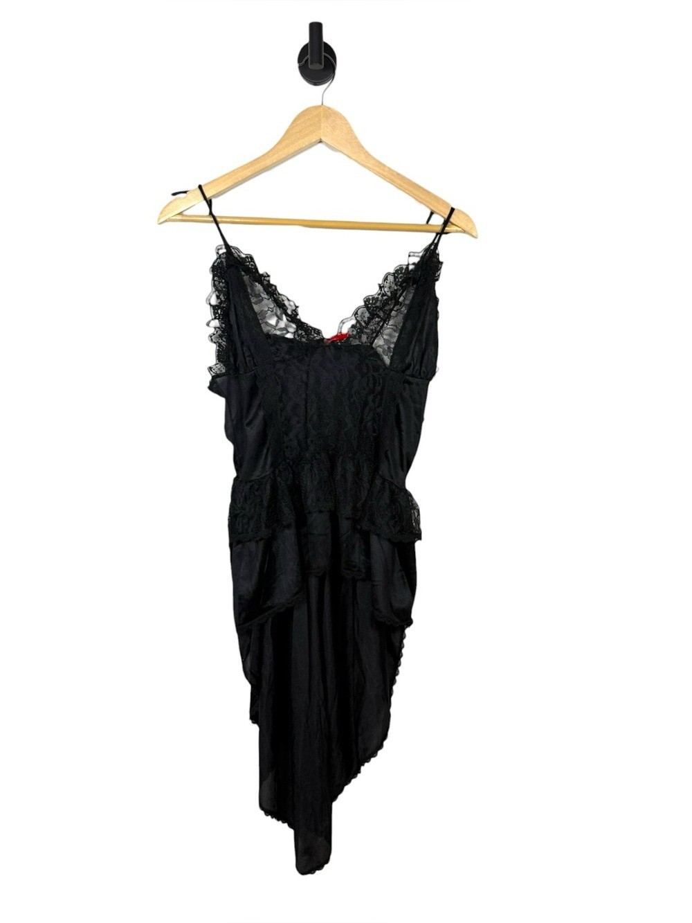 Vintage Stroke of Midnight Black Lace High Low Babydoll Lingerie Top Size L