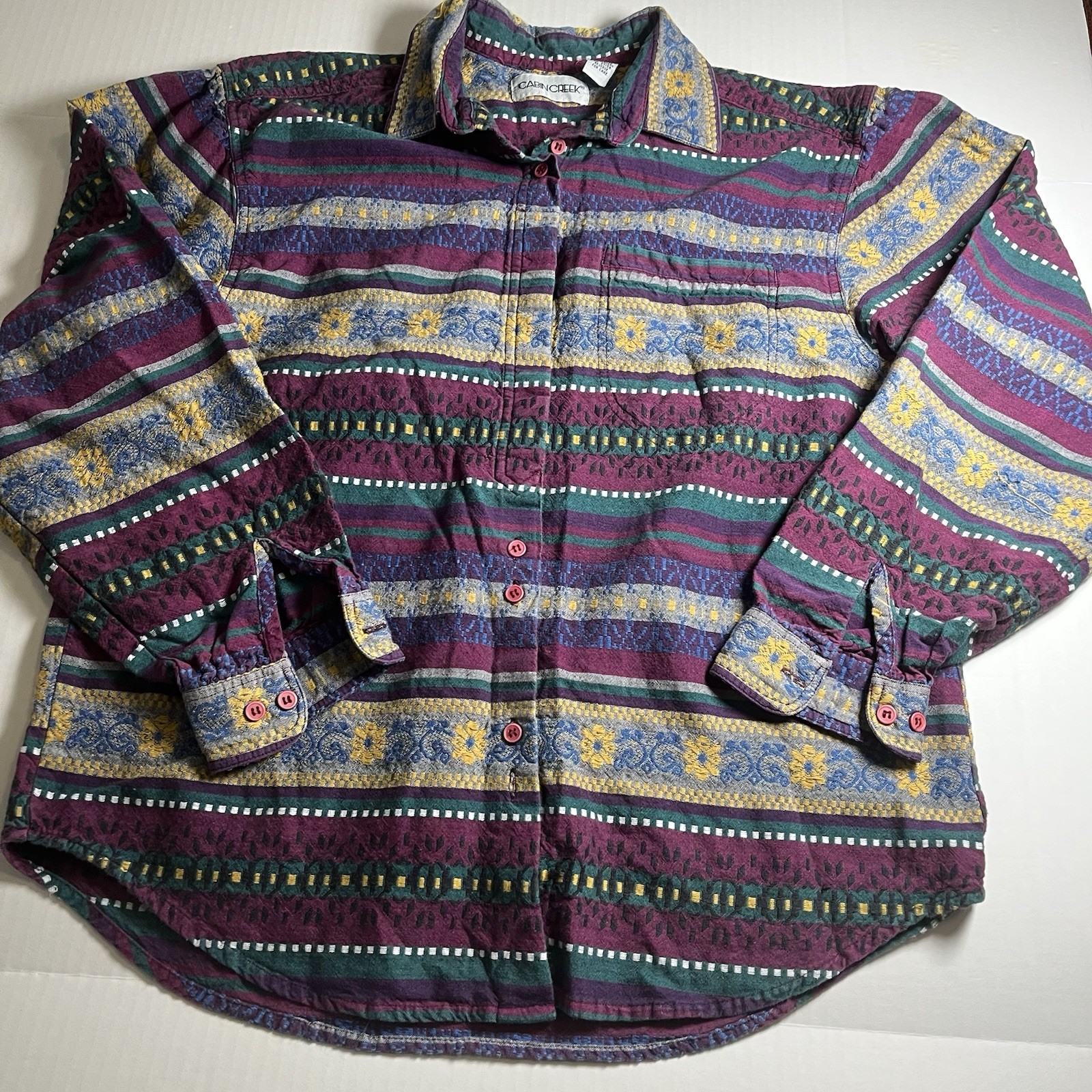 Cabin Creek vintage button up Aztec shirt size Large, Cotton Bangladesh Purple