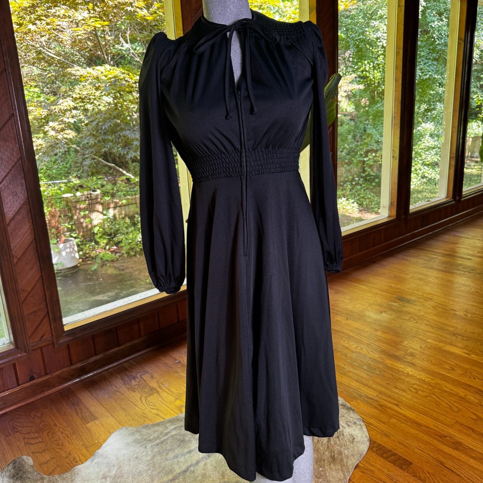 Vintage 70s Young Edwardian by Arpeja Smocked Black Dress Gothic Romantic Small