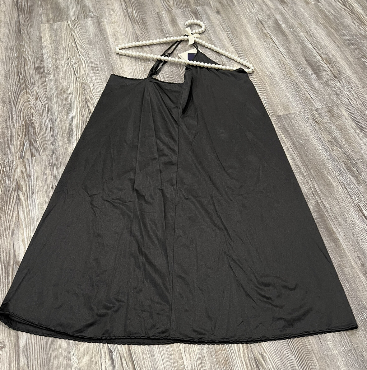 Rare NWT VTG 90 Vanity Fair USA Made Black Spaghetti Straps Lace Slip 38 20”/44