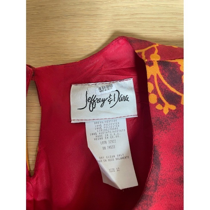 Vintage Jeffery & Dara Red Floral Dress, Size 12