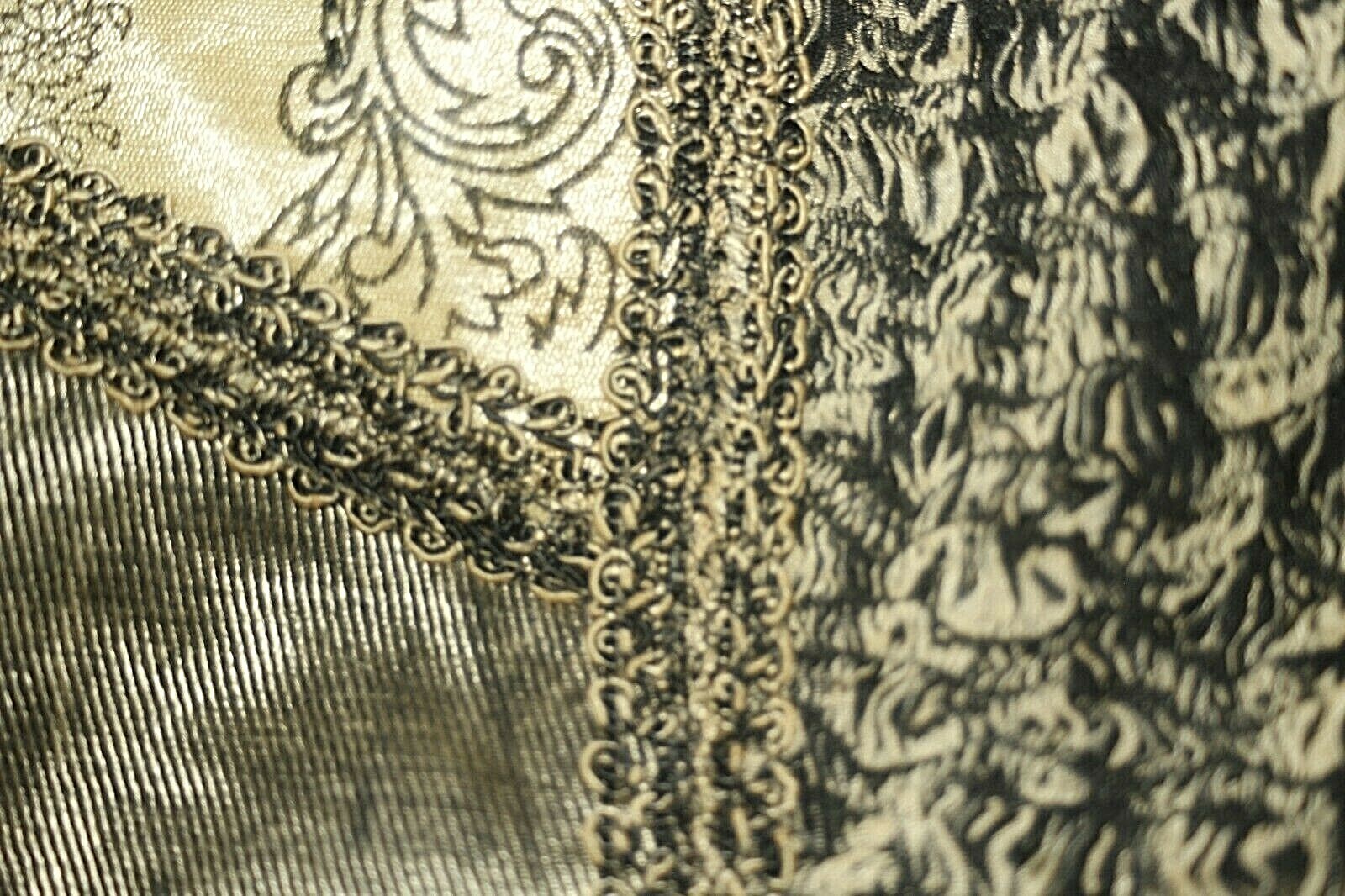 VINTAGE FLASHBACK Jacket Beige Black Boho Patchwork Jacquard Embellished Sz M