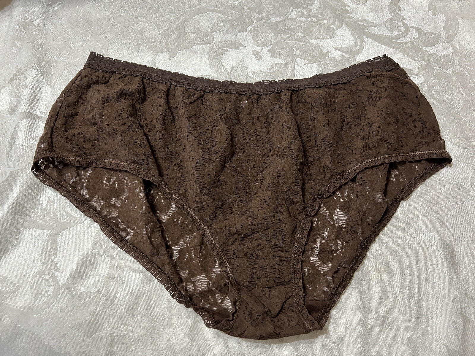Vtg Unbranded 13J001X Beautiful Floral Stretch Lace 2X Brown Brief Panties 61