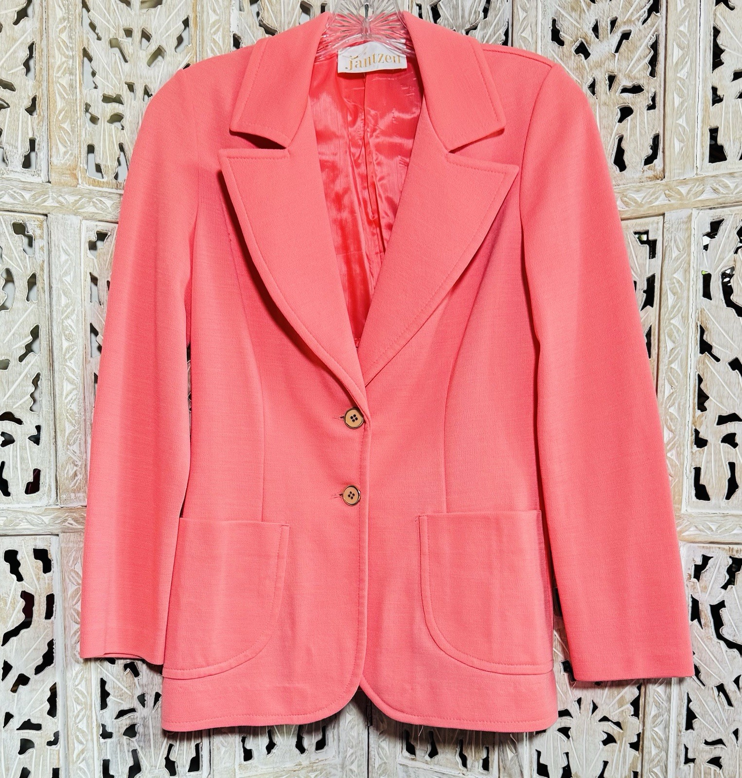 Vintage 60’s 70’s Jantzen Coral Peachy Pink Dayglo Blazer Jacket EVC Mod Groovy