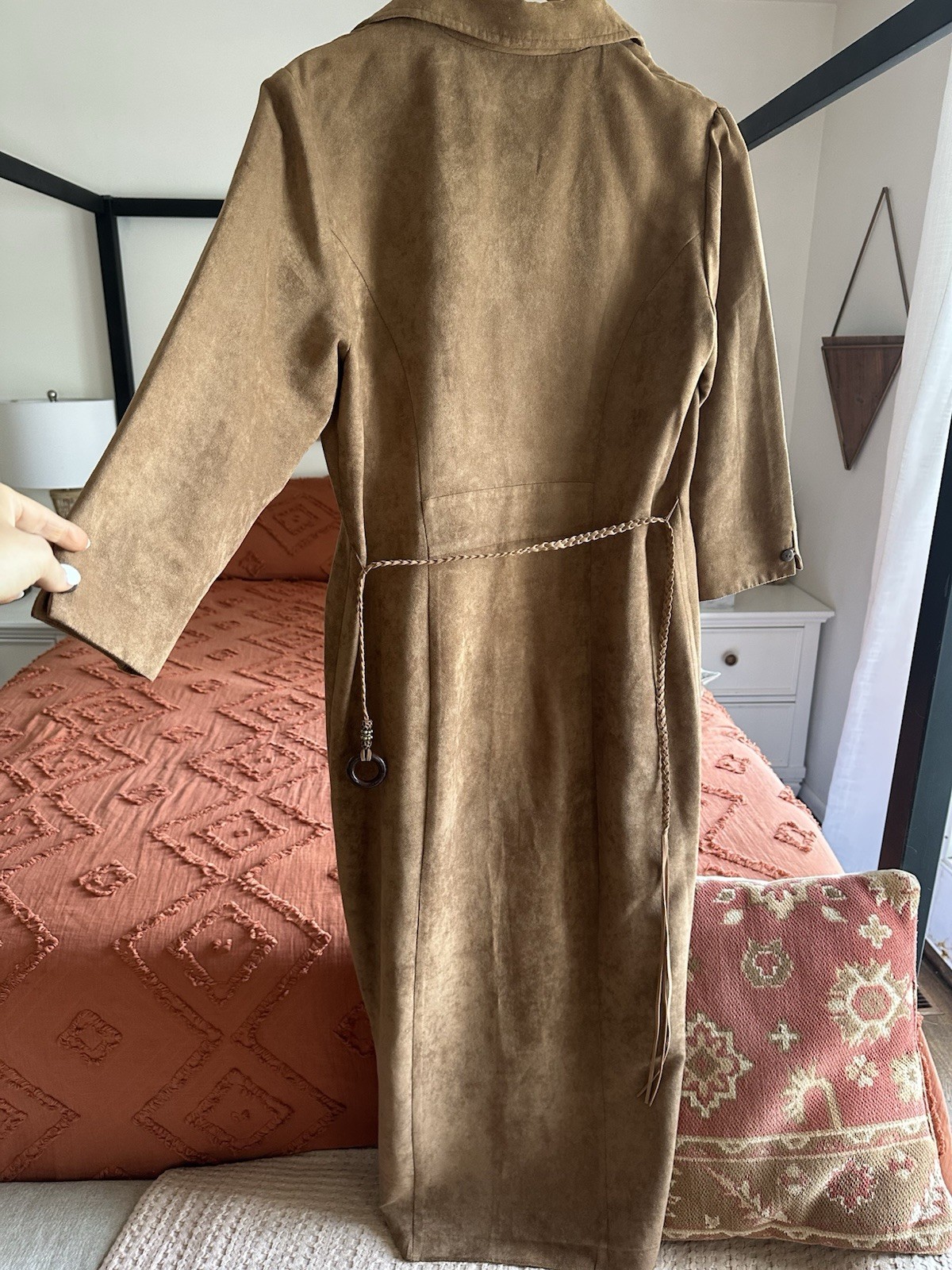 Vintage 90’s Size 8 Brown Suede Button Up Collar Midi Dress