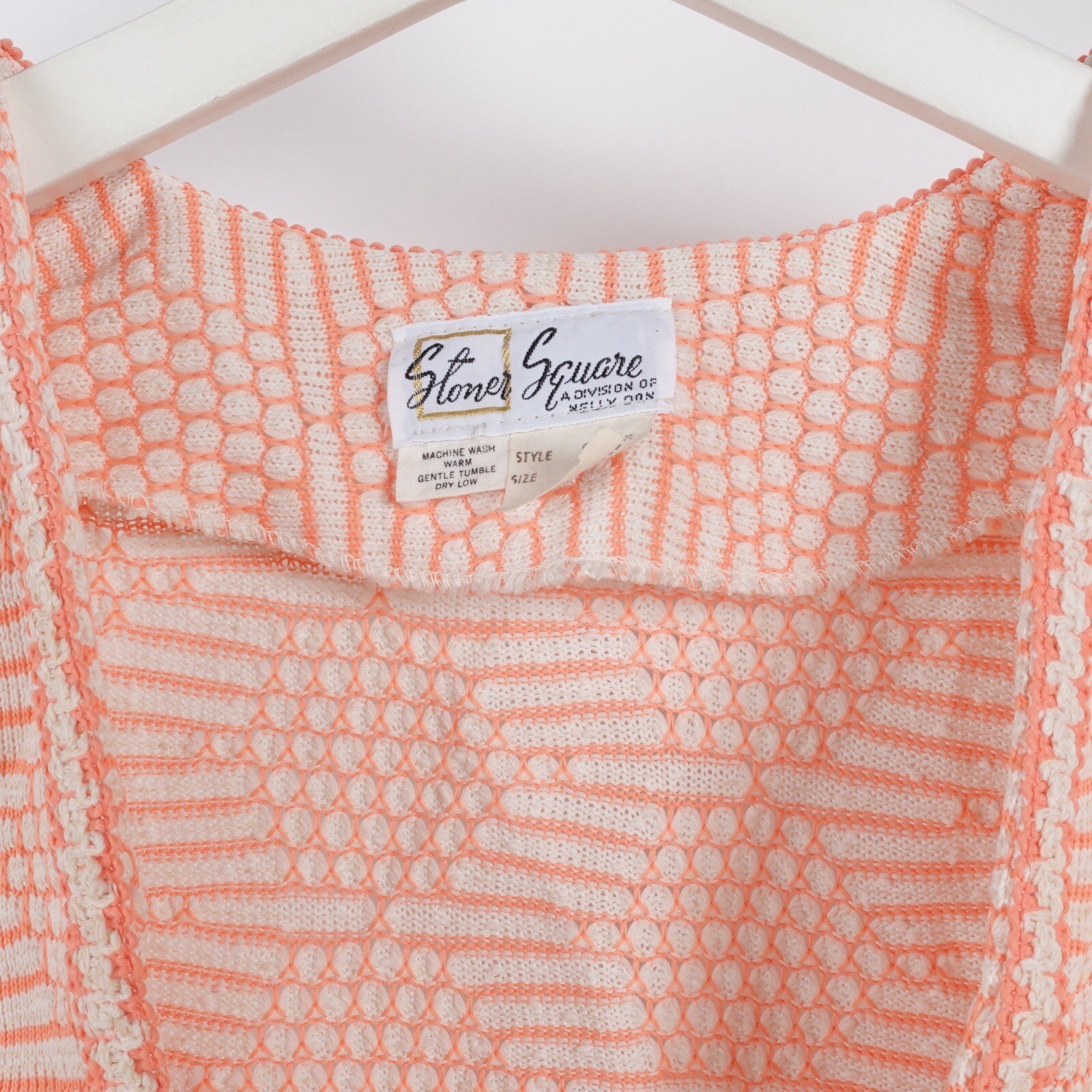 Vintage 70s Knit Short Sleeve Cardigan Nelly Don Stoner Square Medium Coral