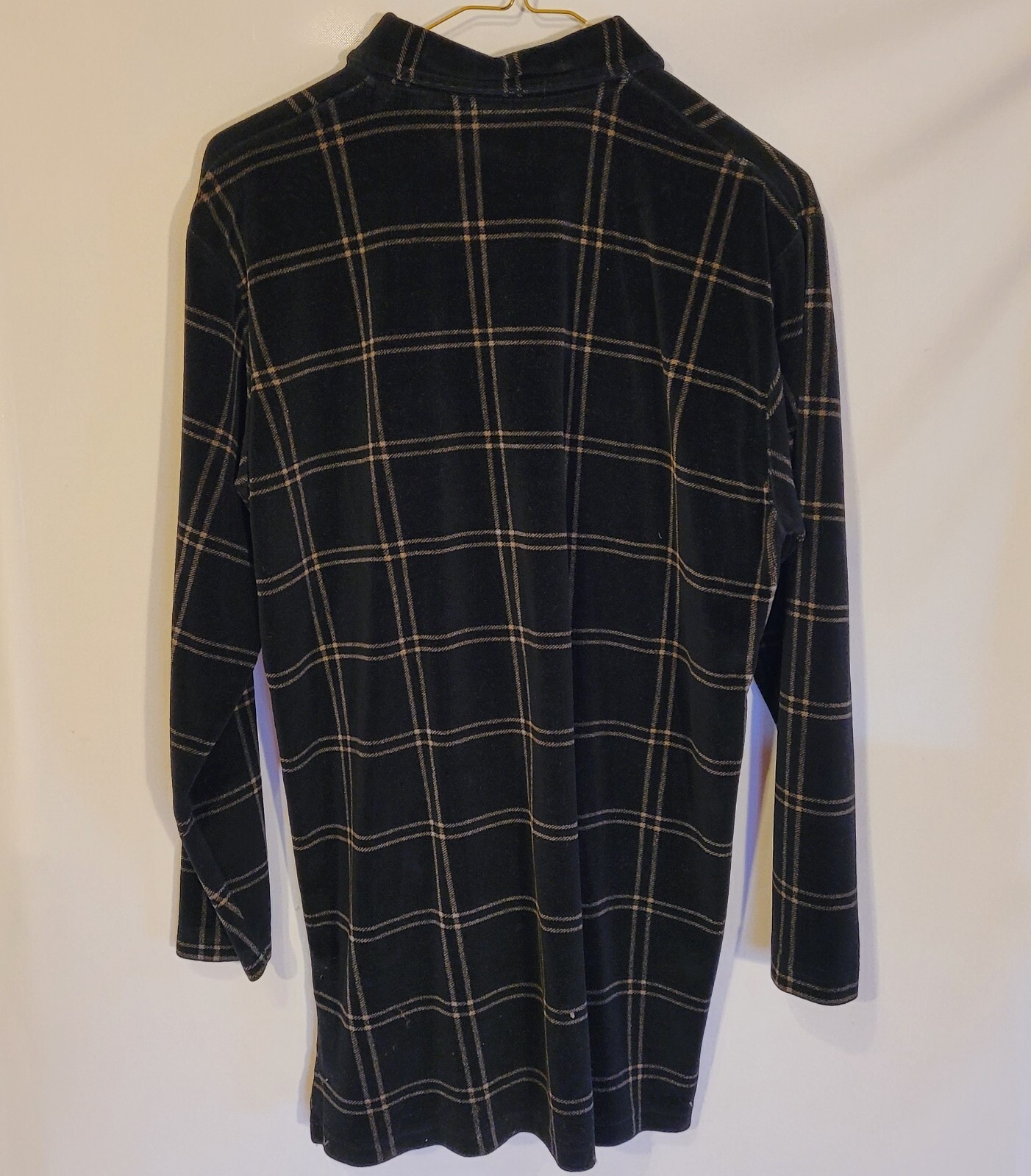 Vintage 90s Dress, Black and Yellow Plaid Shirt Blouse, Studio Works brand, Sz M