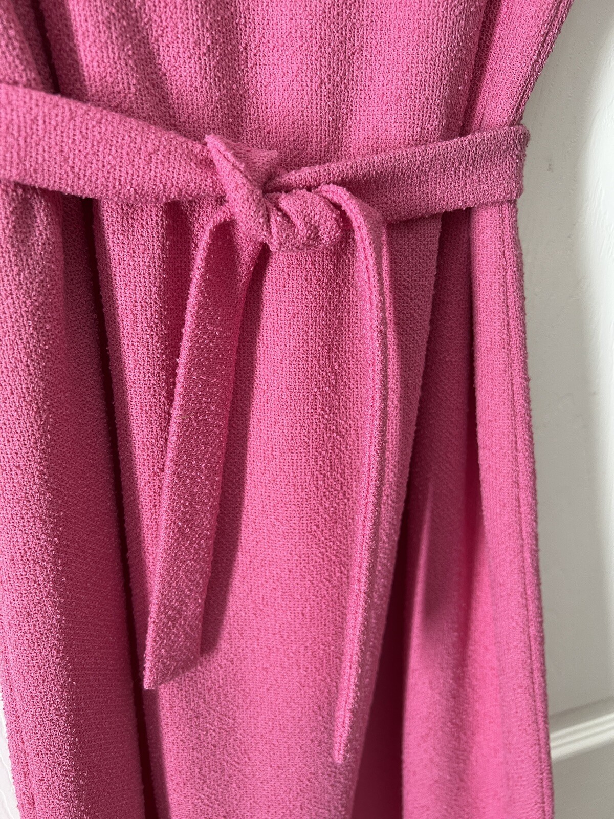 Vintage handmade Pink Boatneck Belted dress 36W, 43L, 44 Hips 70s 80s