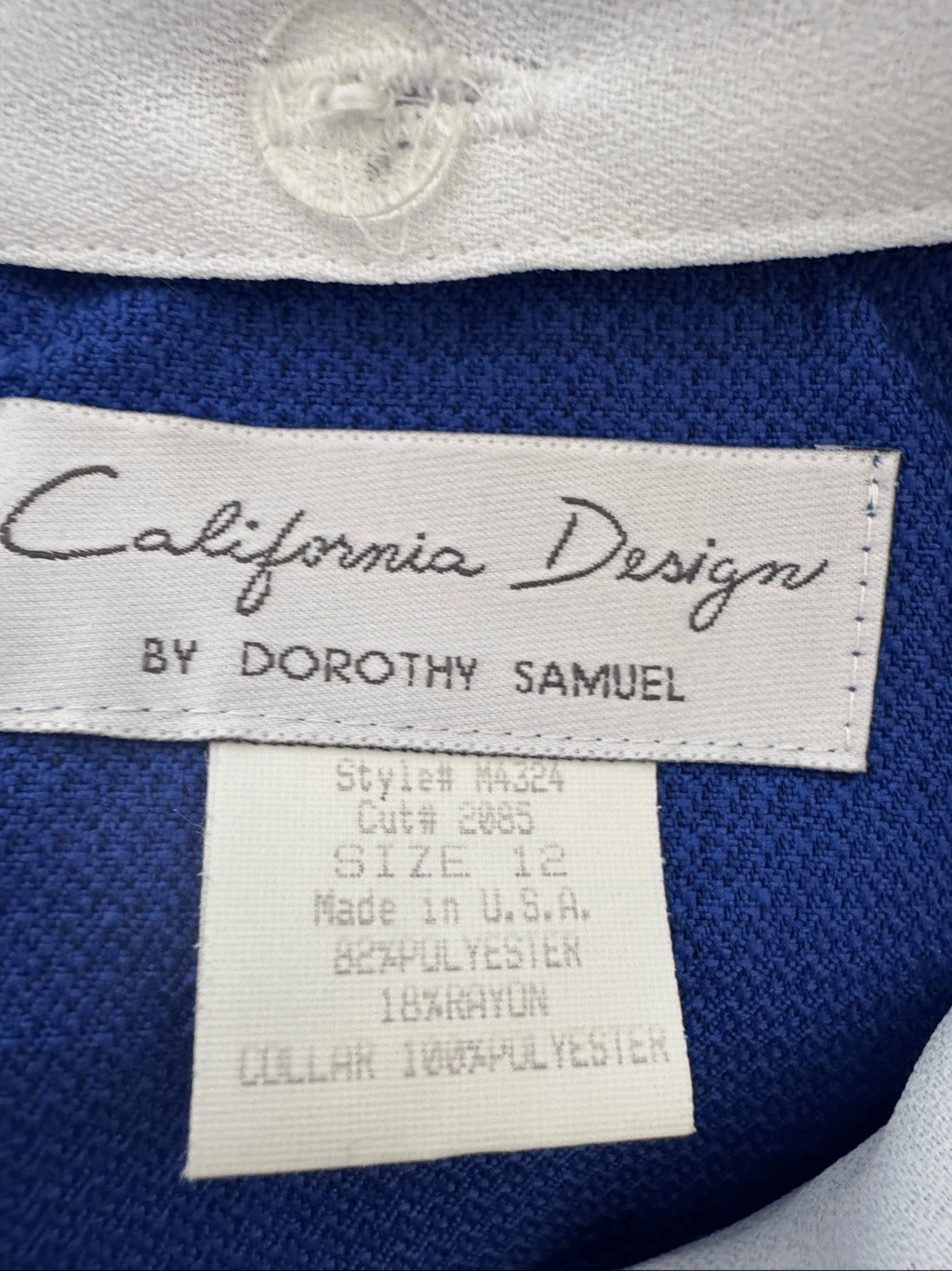 California Design by Dorothy Samuel royal blue midi dress white collar vintage s