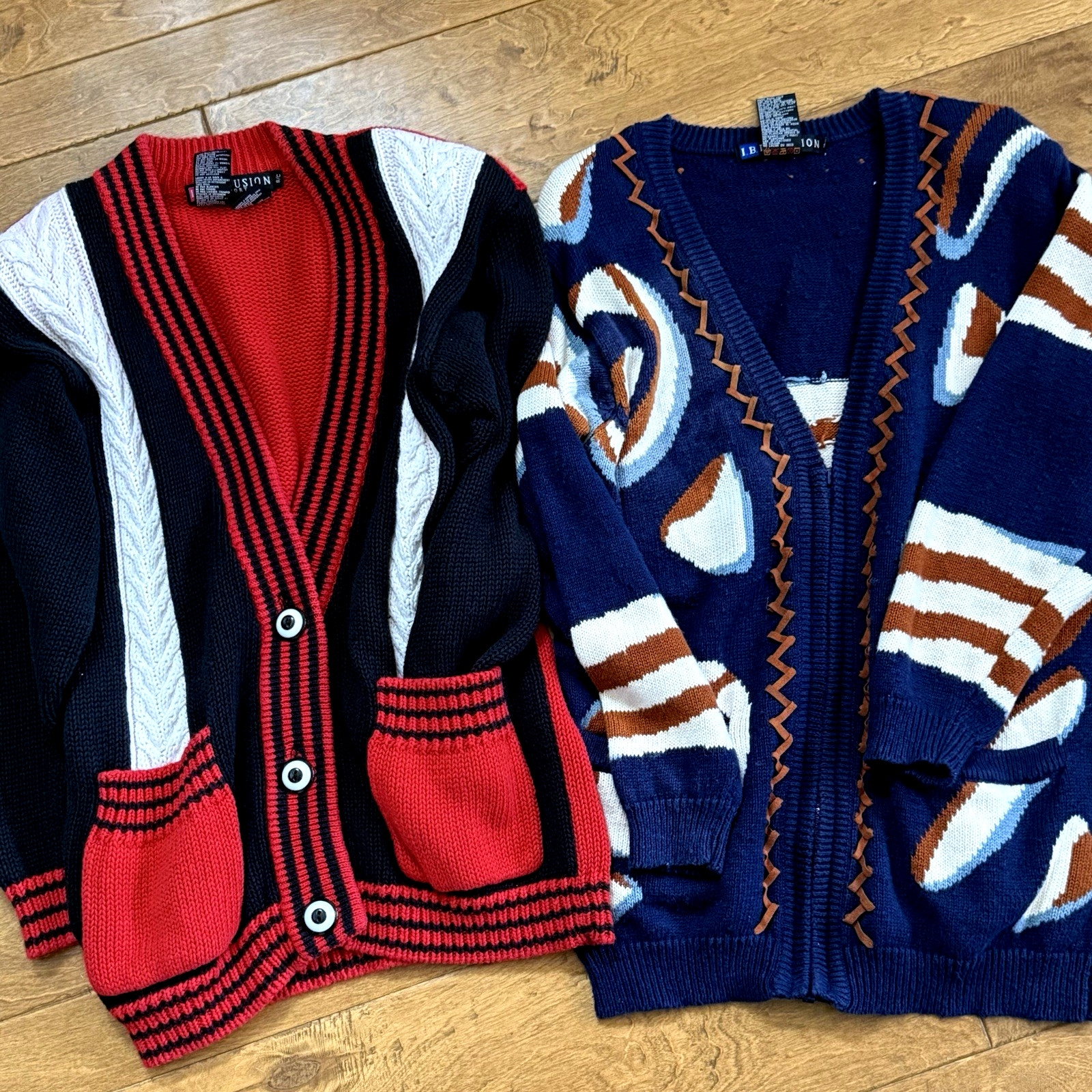 I.B. Diffusion Women’s Small Cardigan Sweater Lot of 2 Vintage 1993 Red Blue