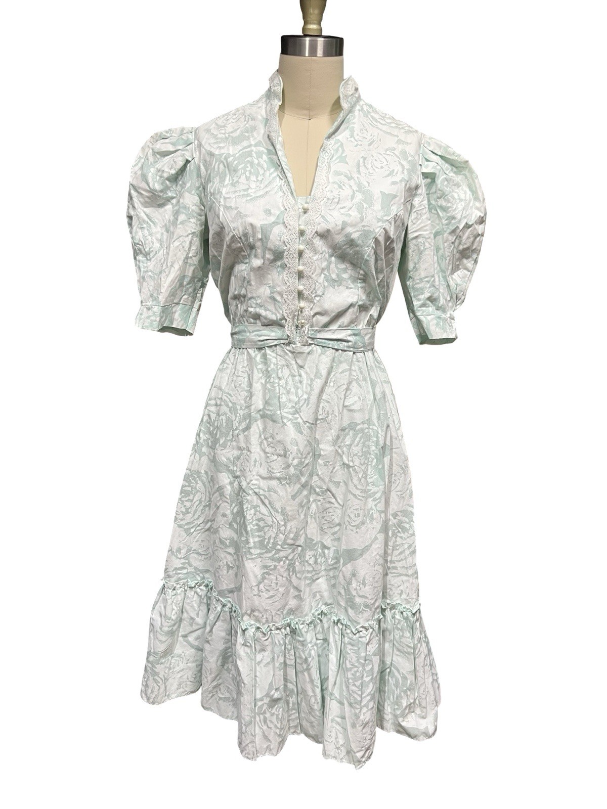 VTG Country Romance Roses Lace Floral Cottagecore Prairie Tea Party Dress 11/12