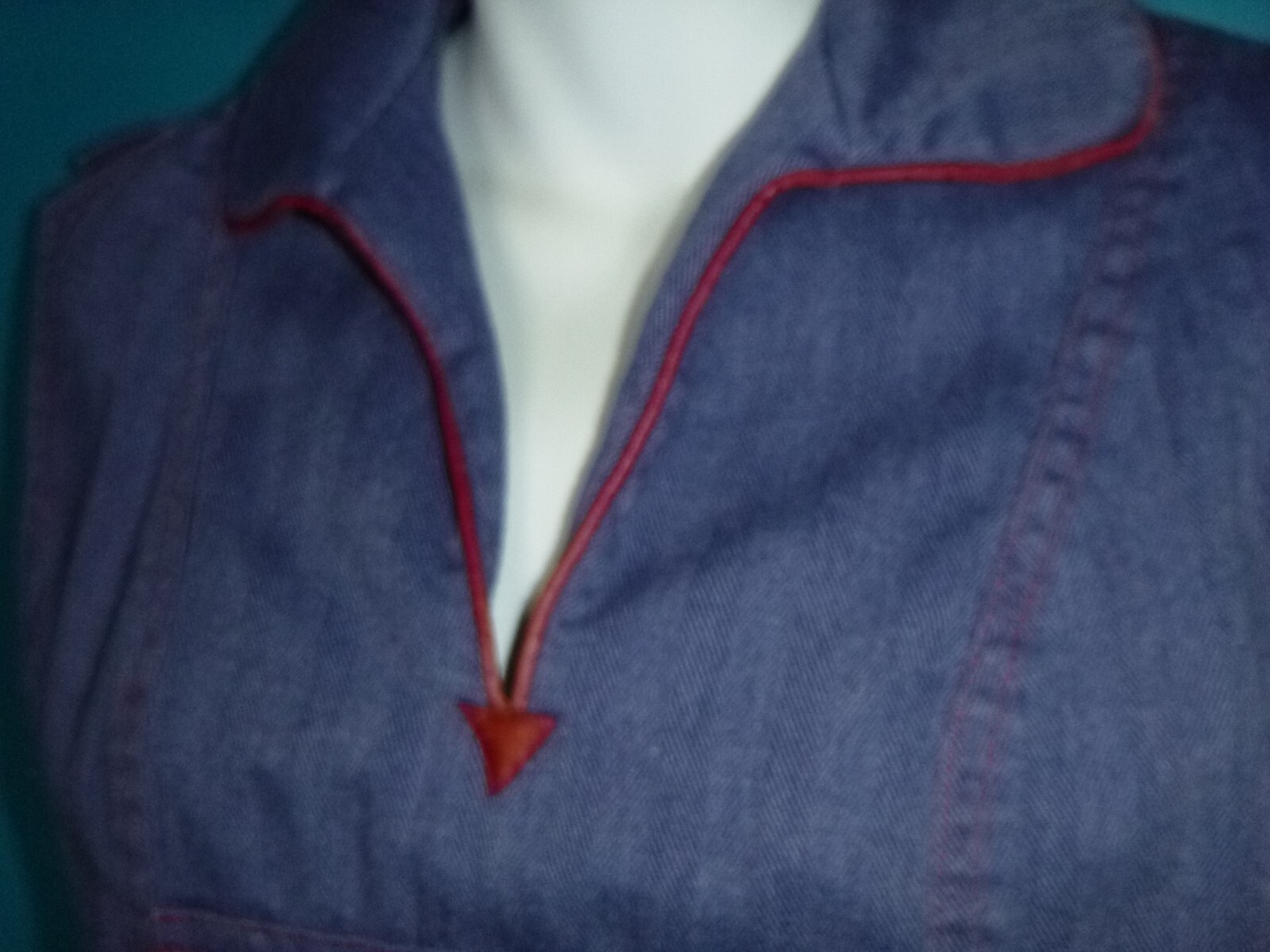 Vtg 70s Groovy The Suit Brand Blue Twill Top & Wide Leg Pants Pleather Trim Sz S