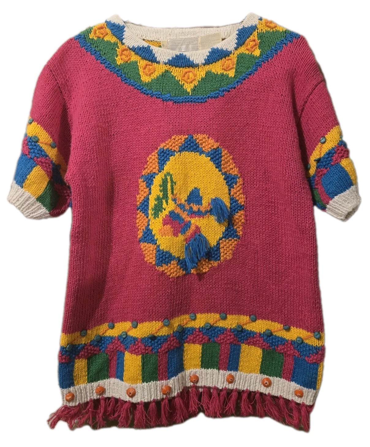 Vtg 1990 The Eagle’s Eye Pullover Sweater Shirt Aztec Woman’s Sz Small Hand Knit