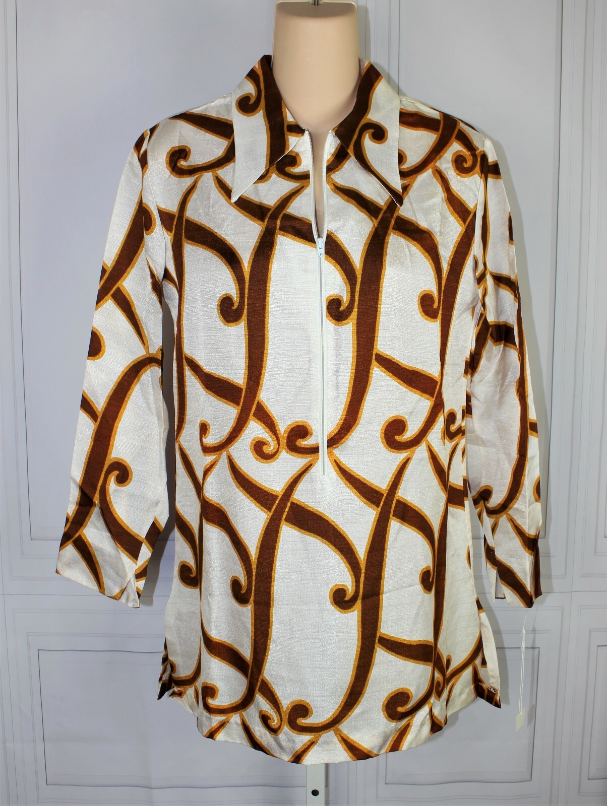 Womens VTG New NOS 60s – 70s Rhoda Lee Tunic L/S Mod Blouse top shirt S M