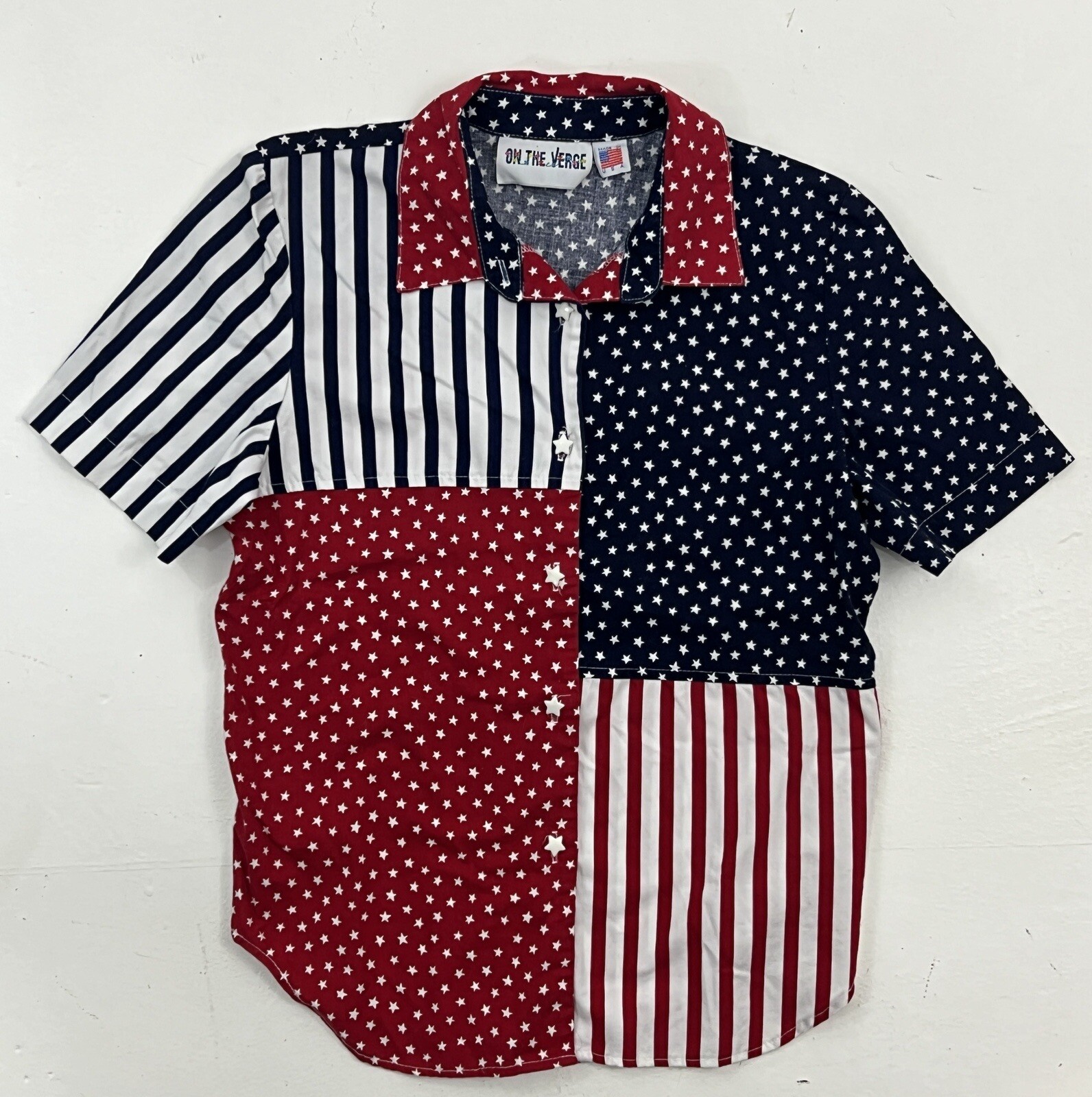 VTG Button Up Womens S American Flag Shirt 80s 90s Patriotic 4th of July USA