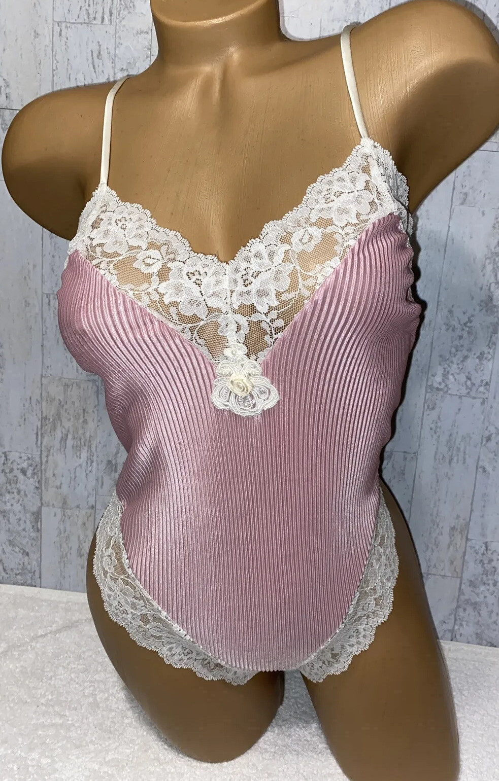 VTG Teddy DELICATES Nylon Lace Body Play Suit One Piece Corset Top Romper #L77