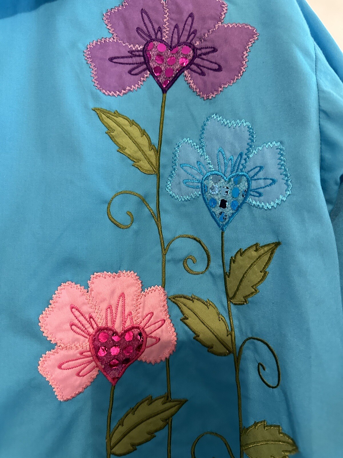 VTG Artsy CC Sportswear Blouse Button Up Womens M Embroidered Flowers Whimsical
