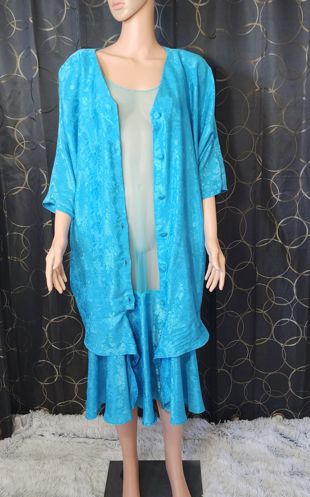 Rare 1980s – 1999 Mature Women’s Dress Set Size 22 Blue 2 Peice Button Up OOAK