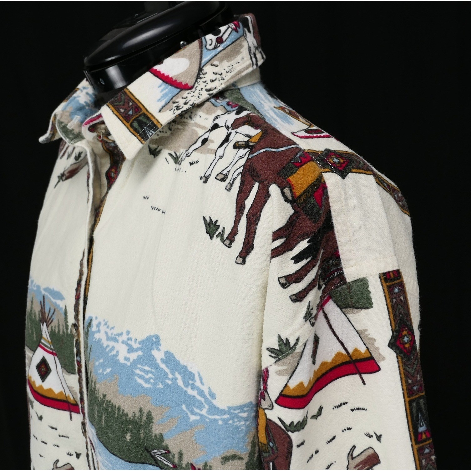 VTG Woolrich Womens L Flannel Shirt Native American Scene USA Made Clean RARE