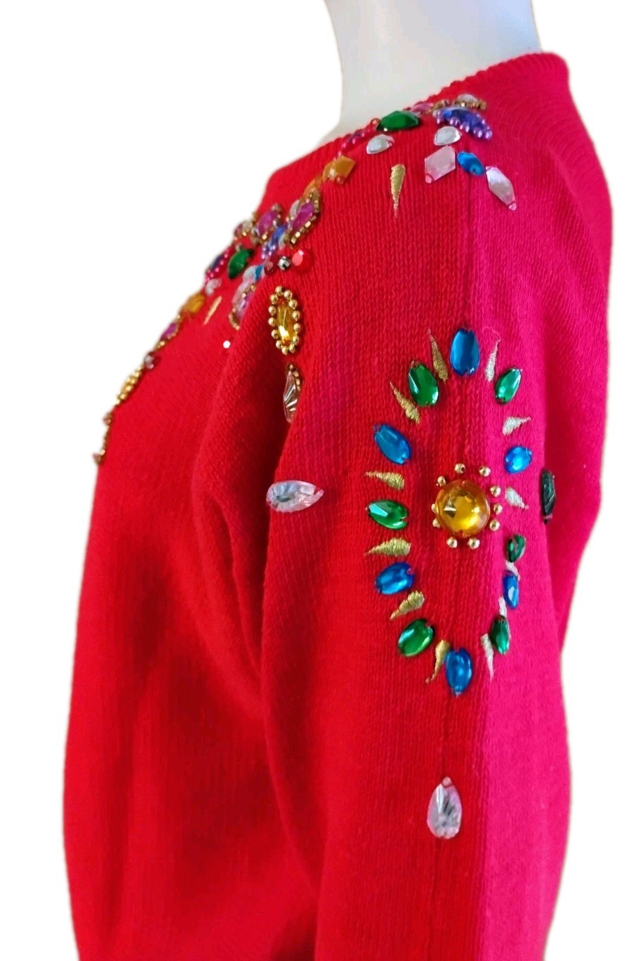 VTG 80’s „Maurada” Candy Apple RED Bejeweled & Beaded Sweater S