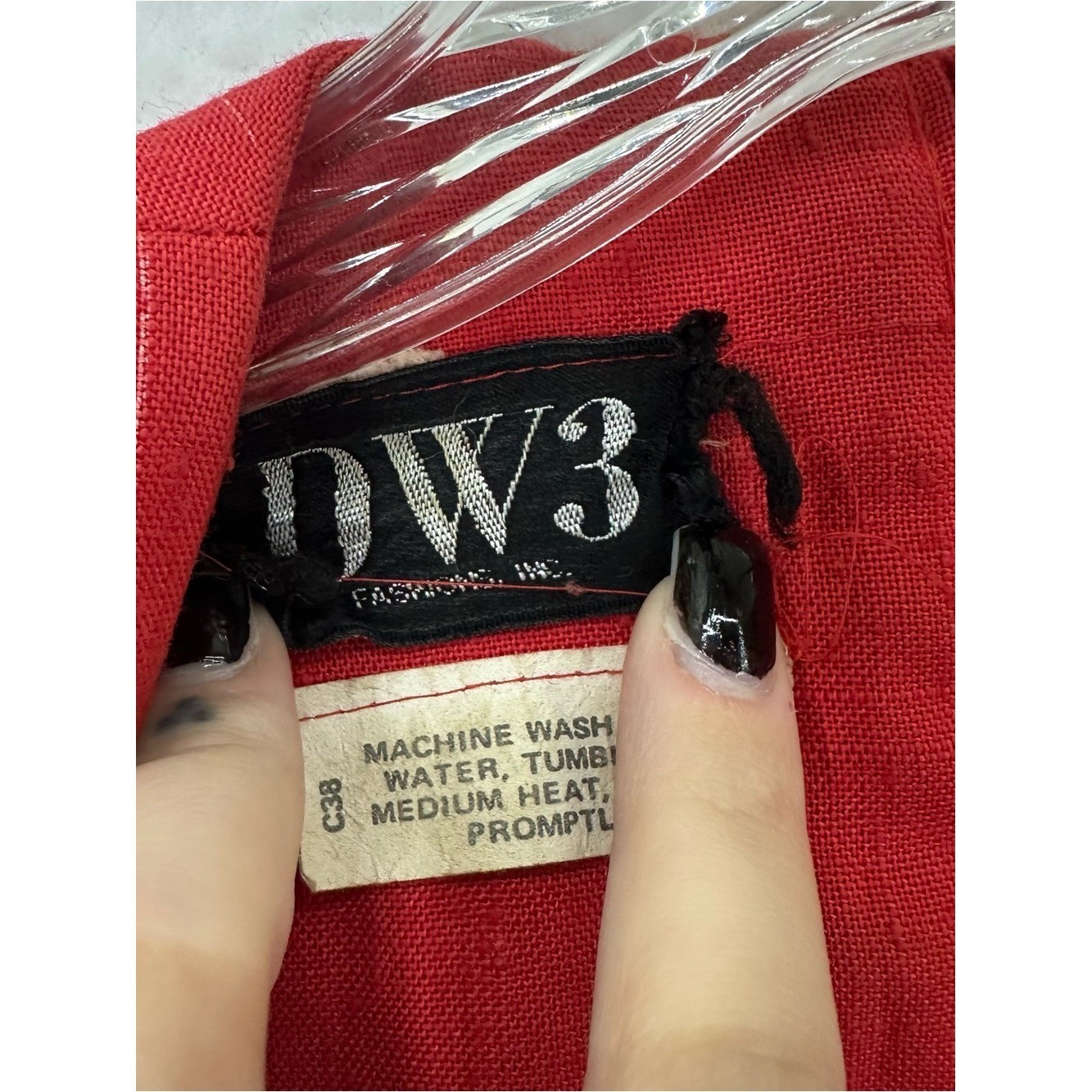 Vintage DW3 Red Pinstripe Wrap Sheath Midi Dress Women’s Size Small