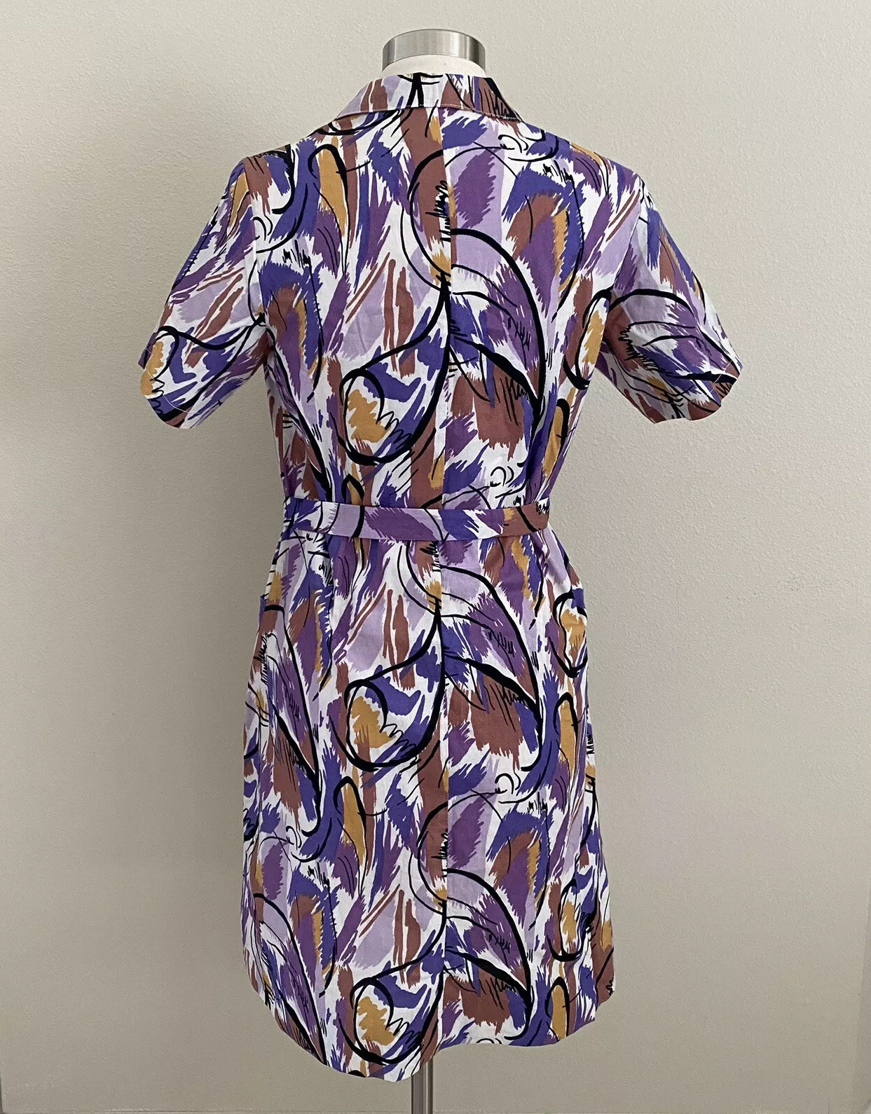 Vintage Dress Abstract A-Line Belt Uniform Prop Pinup Modest Medium Large Sz 44
