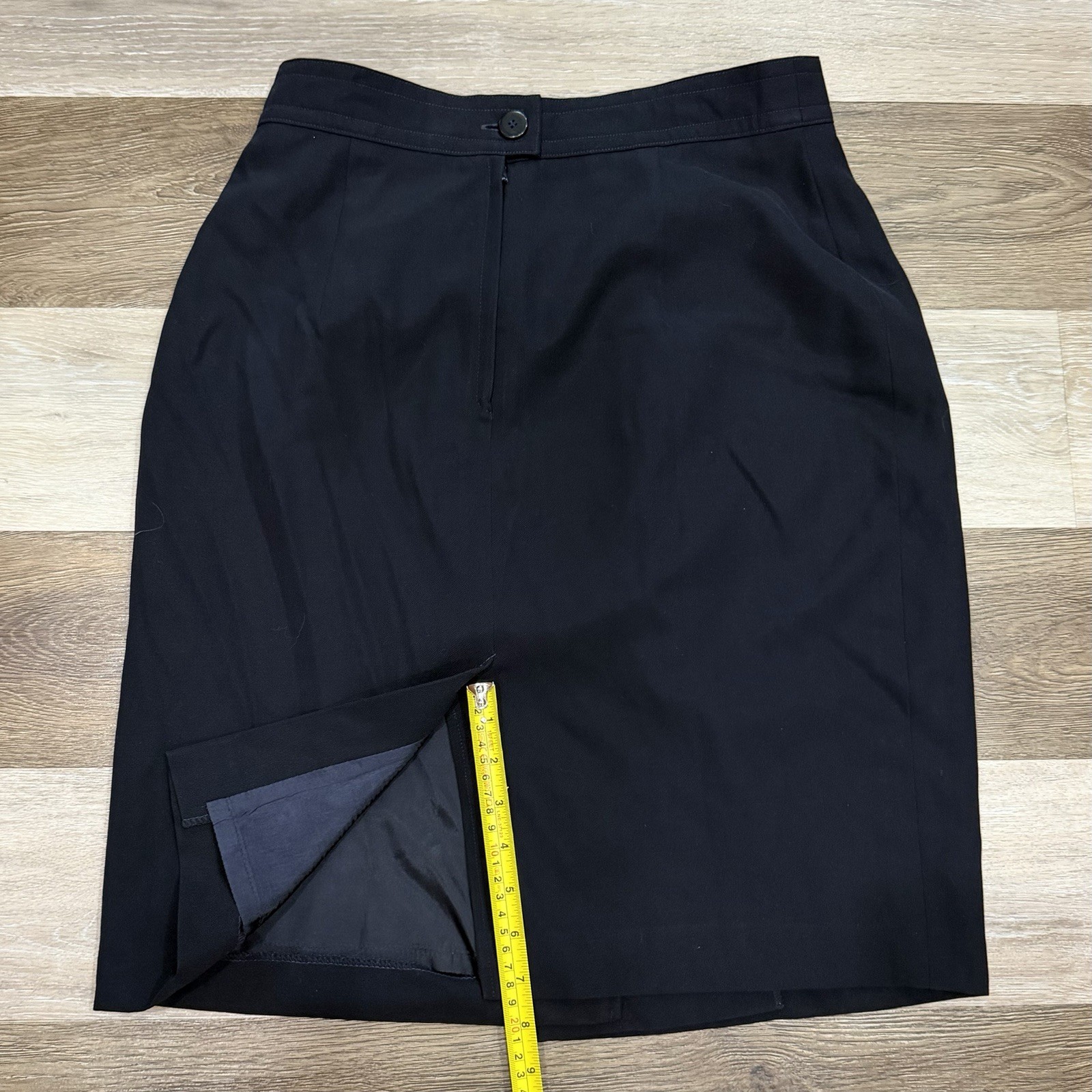 Vtg Laurèl Wool Skirt Sz 40~Medium 8-10 Black Faux Wrap Capsule Minimalist READ