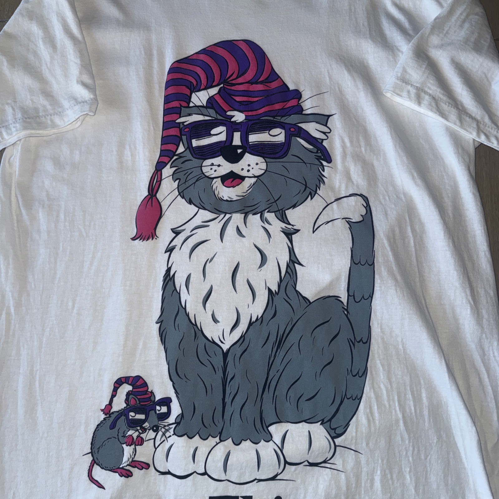 Vtg 1995 Nite Lite Wild Thing Cat Mouse Sleep Shirt Nightgown USA One Size READ