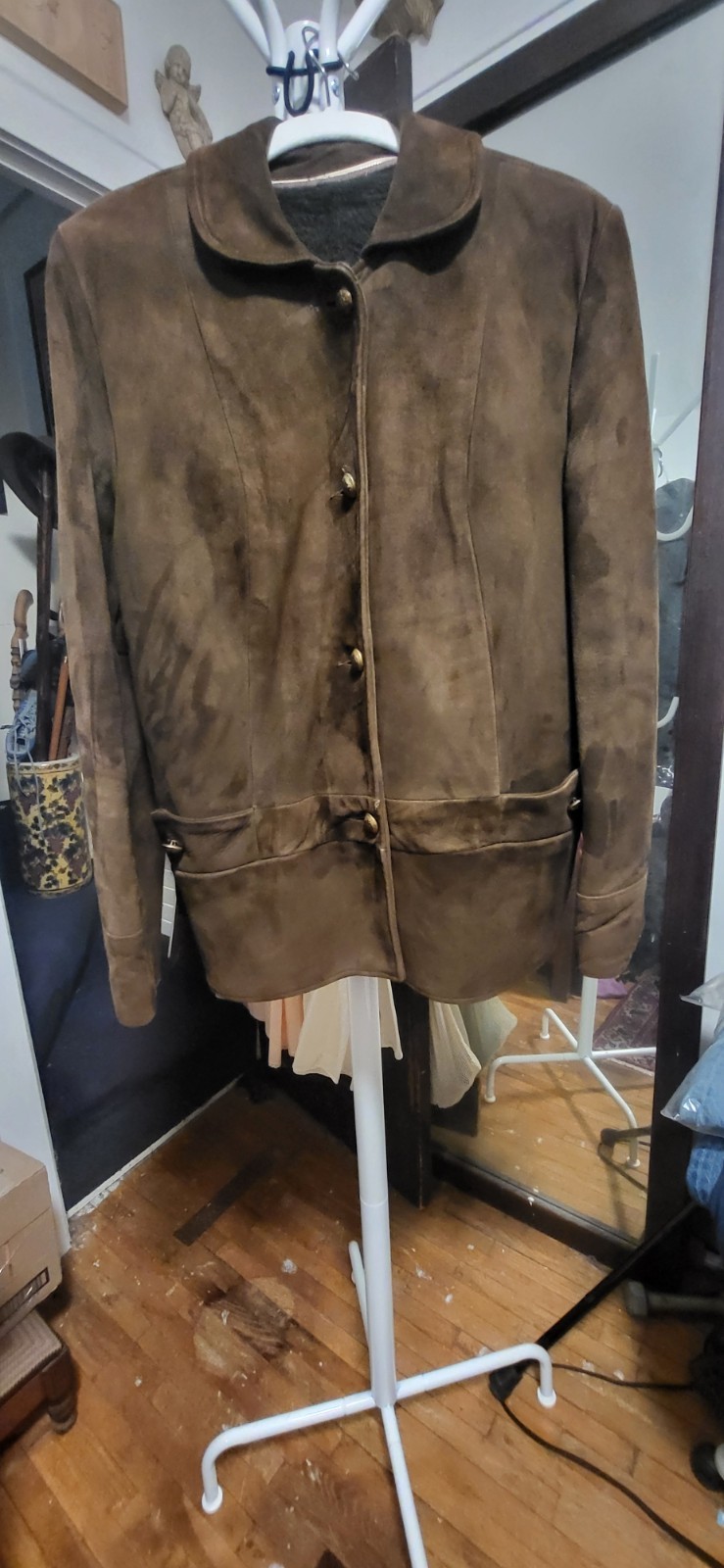 Vintage Unbranded Dark Brown Suede & Military Button Lined Short Classic Jacket