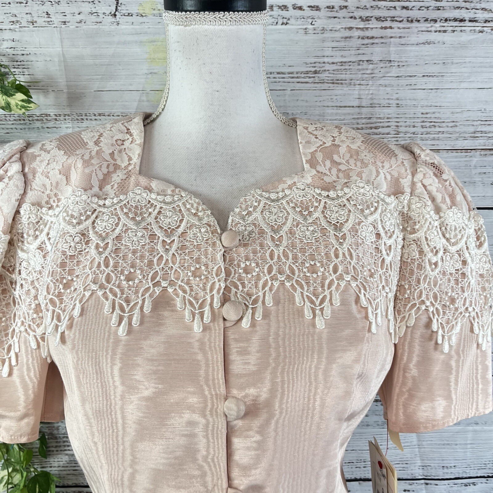 Scott McClintock 80s Vintage Pink Taffeta Lace Skirt Suit Size 8 Wedding Prom