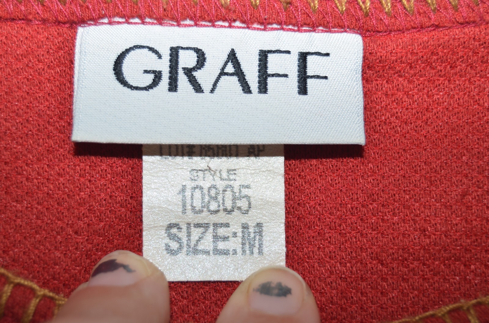 VTG Graff Red Textured Blank Shirt Blouse Top Gold Made in USA Womans M