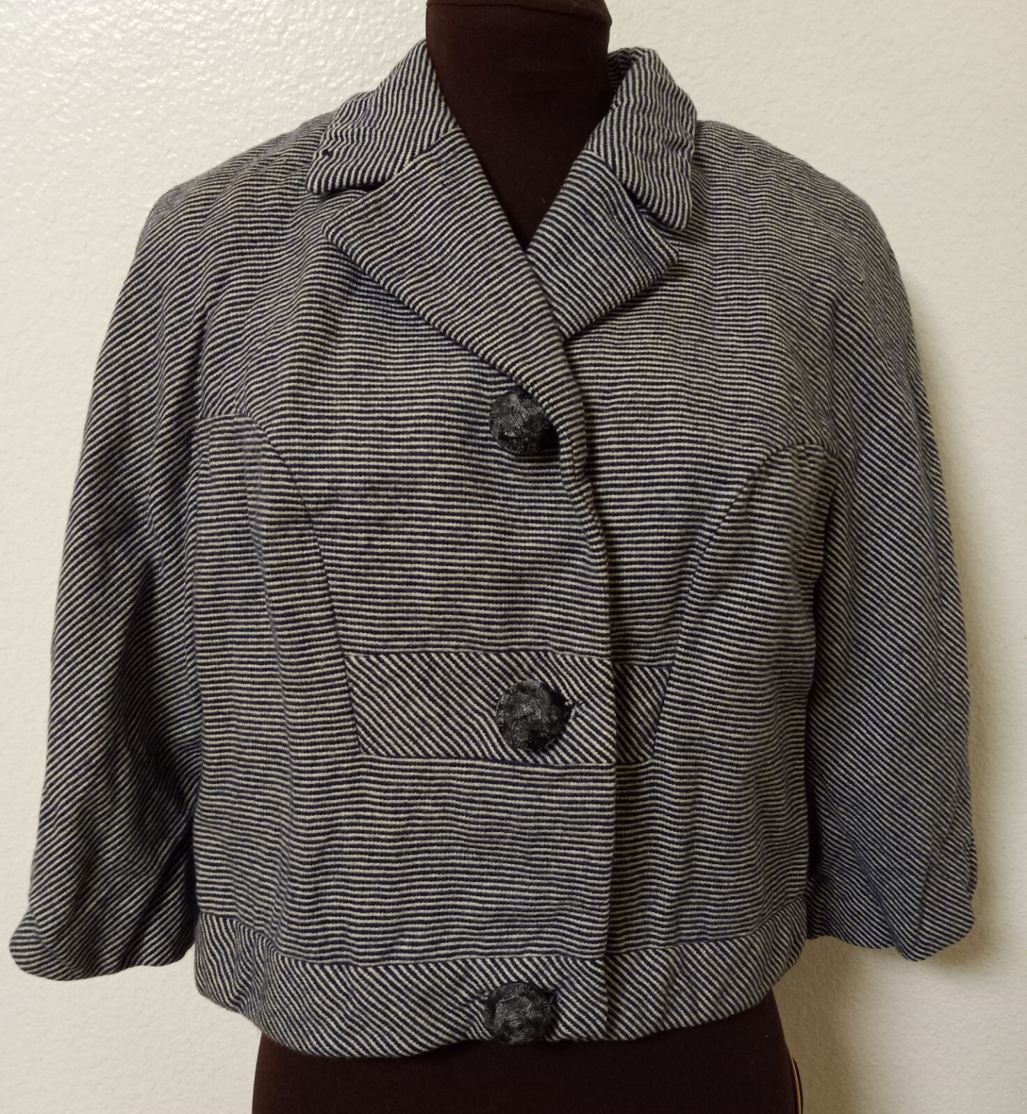 Women’s Jacket 3/4 Sleeve Navy And White Striped By Lucile Fillmore’s 50s 60s