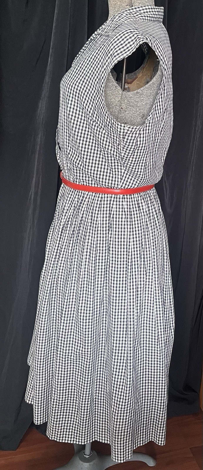 Vintage Black & White Checked M 1950s Sleeveless Cotton Dress Laura Mae Gingham