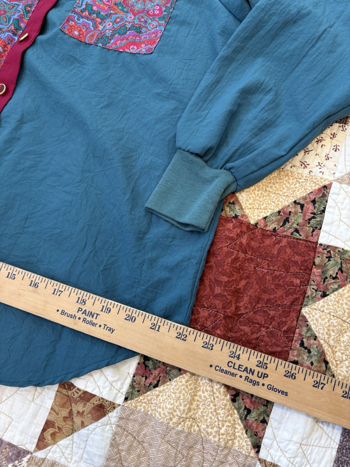 vintage Silver Threads Ltd. button-up shirt vibrant teal and paisley pattern
