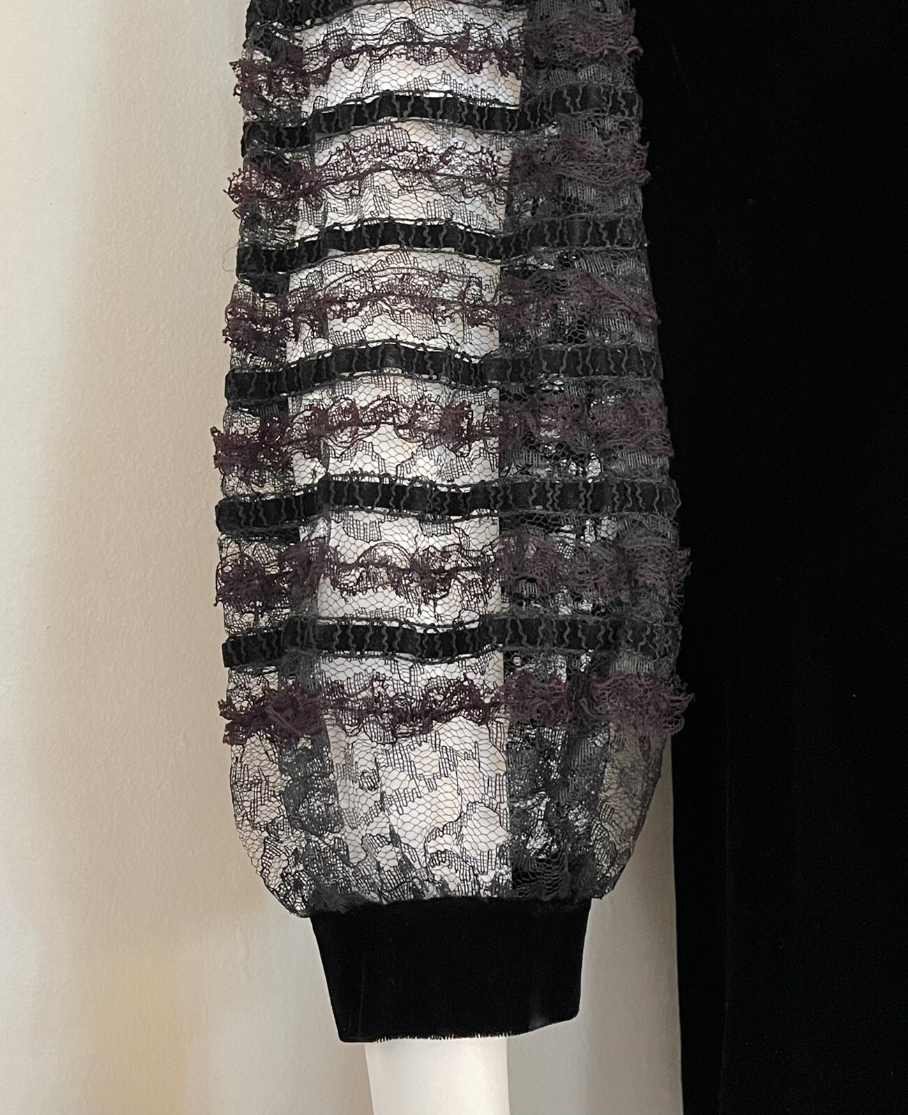 Vintage 1960s Pixie of California by Sue Webb Black Velvet Lace Sleeve Dress S