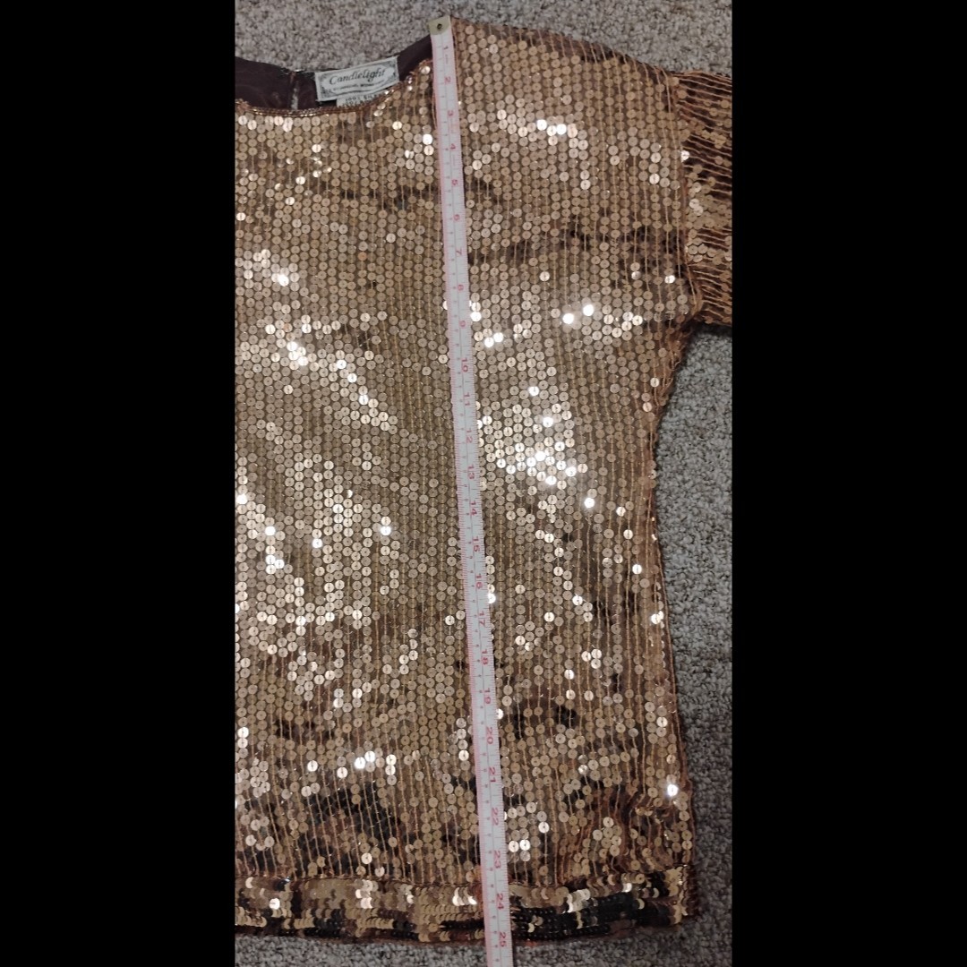Vintage 1980s Glam Gold Sequin Long Sleeve Silk Blouse Candlelight By Jainson’s