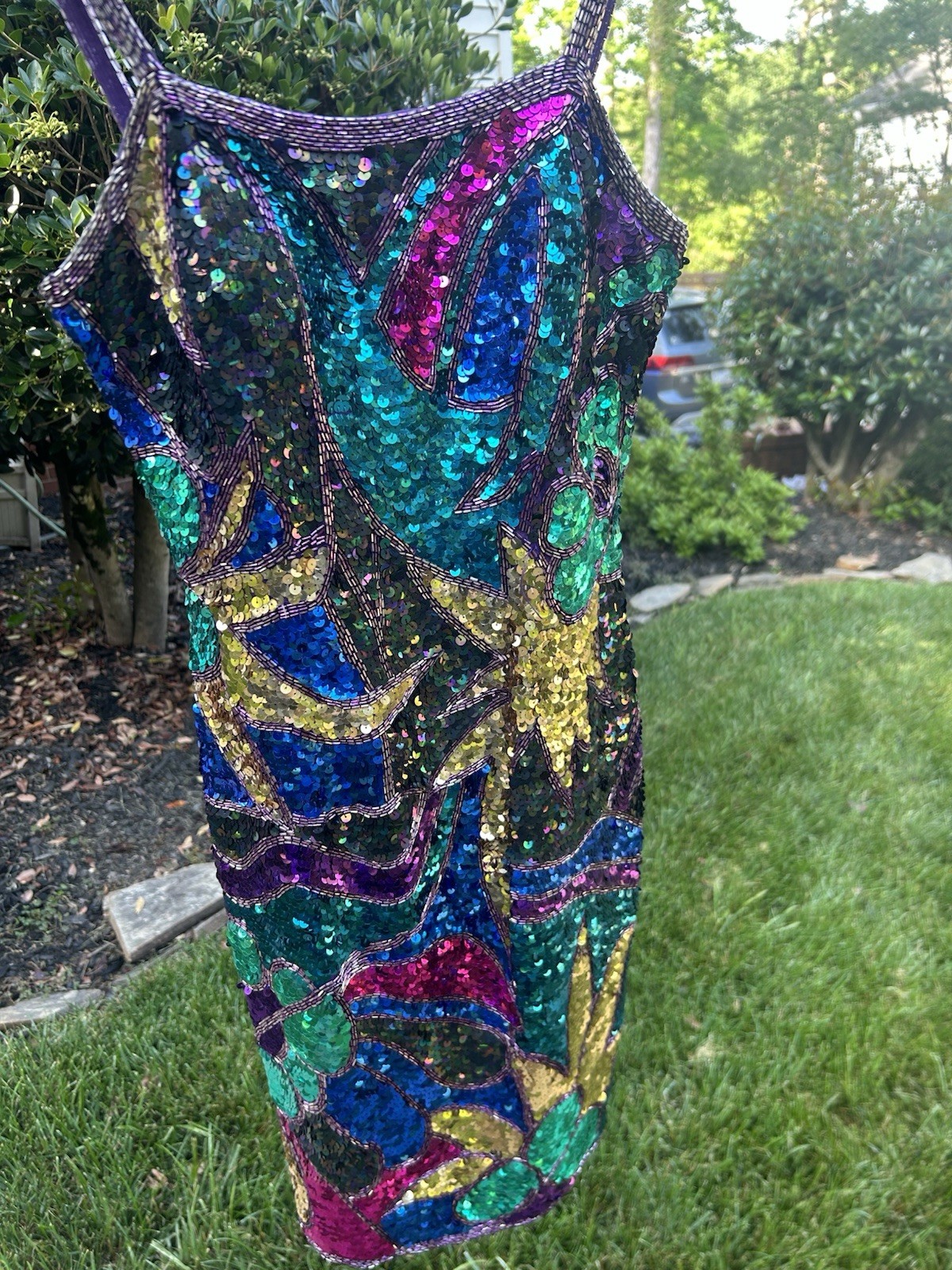 Vintage 80’s 90’s Sequin Mini Formal Dress Alyce Designs Bold Multi Color Sz. 6