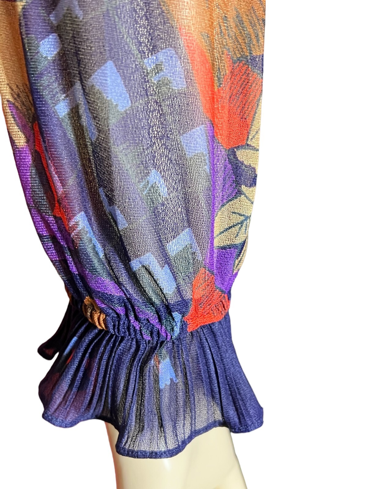 S-M 10 Petite Vtg 80s Sheer Dress Knife Pleats Peplum BLUE Japan Floral Print