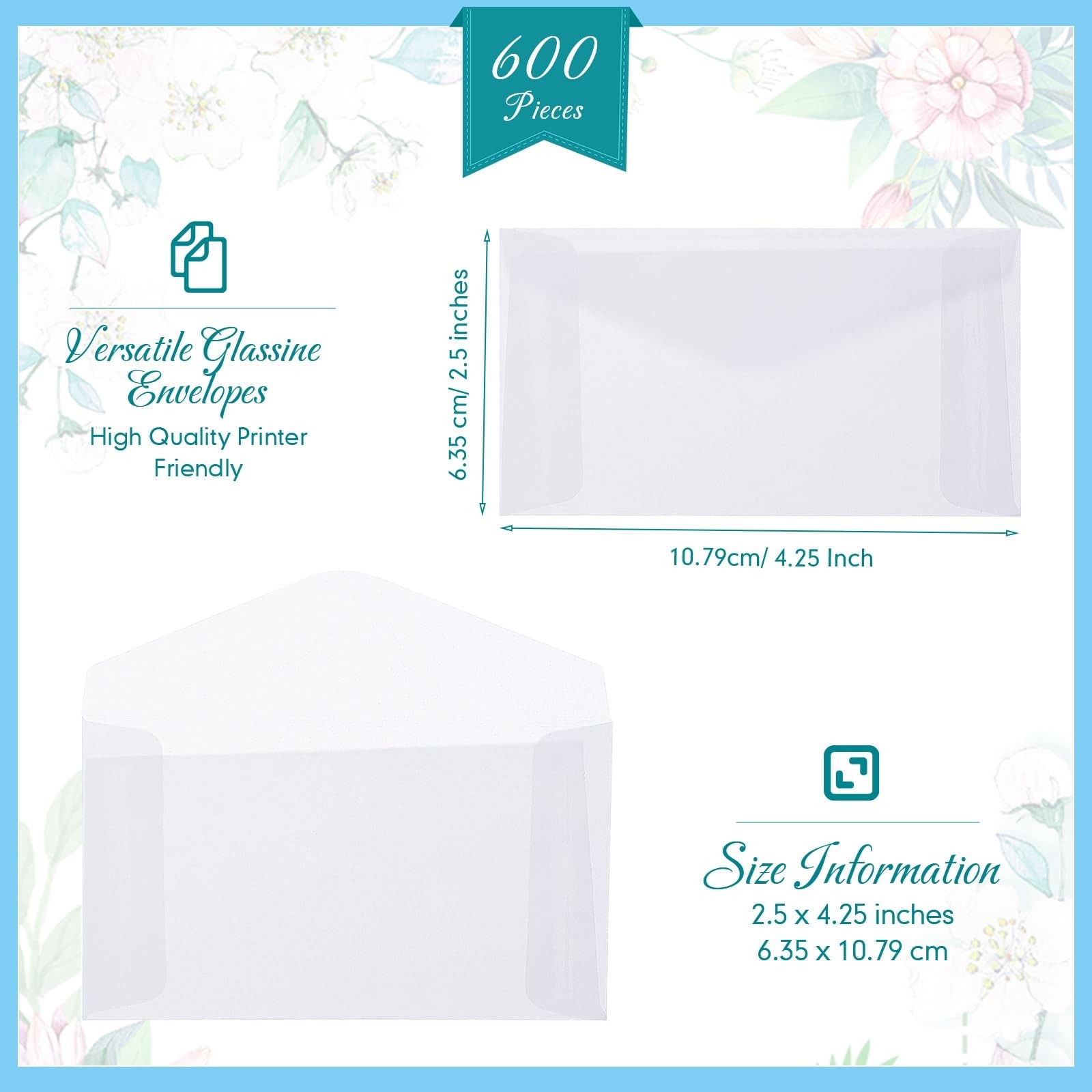 Eersida 600 Pcs Glassine Envelopes 4.25 x 2.5 Inch Frosted Lottery Ticket Holder