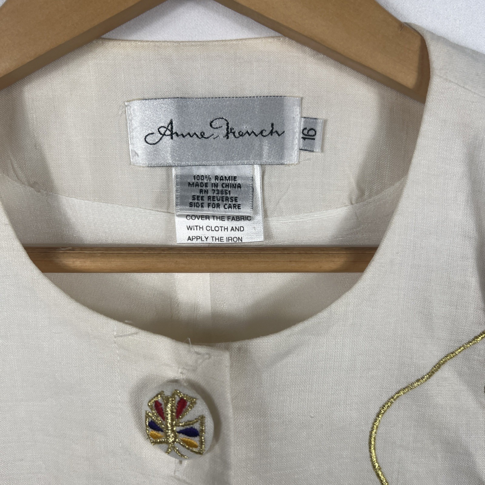 VTG 90’s Anne French Women’s Button Up Shirt Size 16 Short Sleeve 100% Ramie